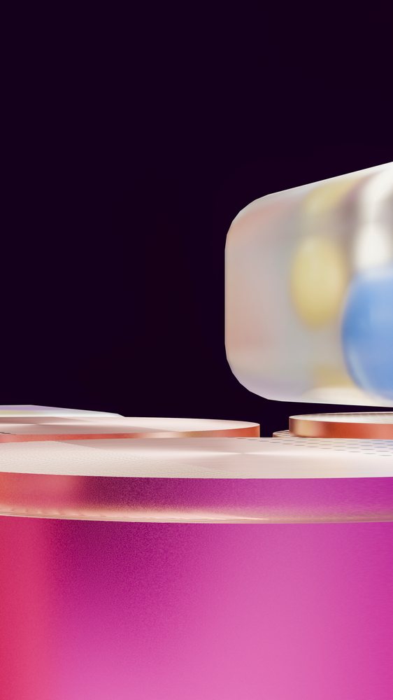 Cosmetic container set with pink jar and metallic lids illustration