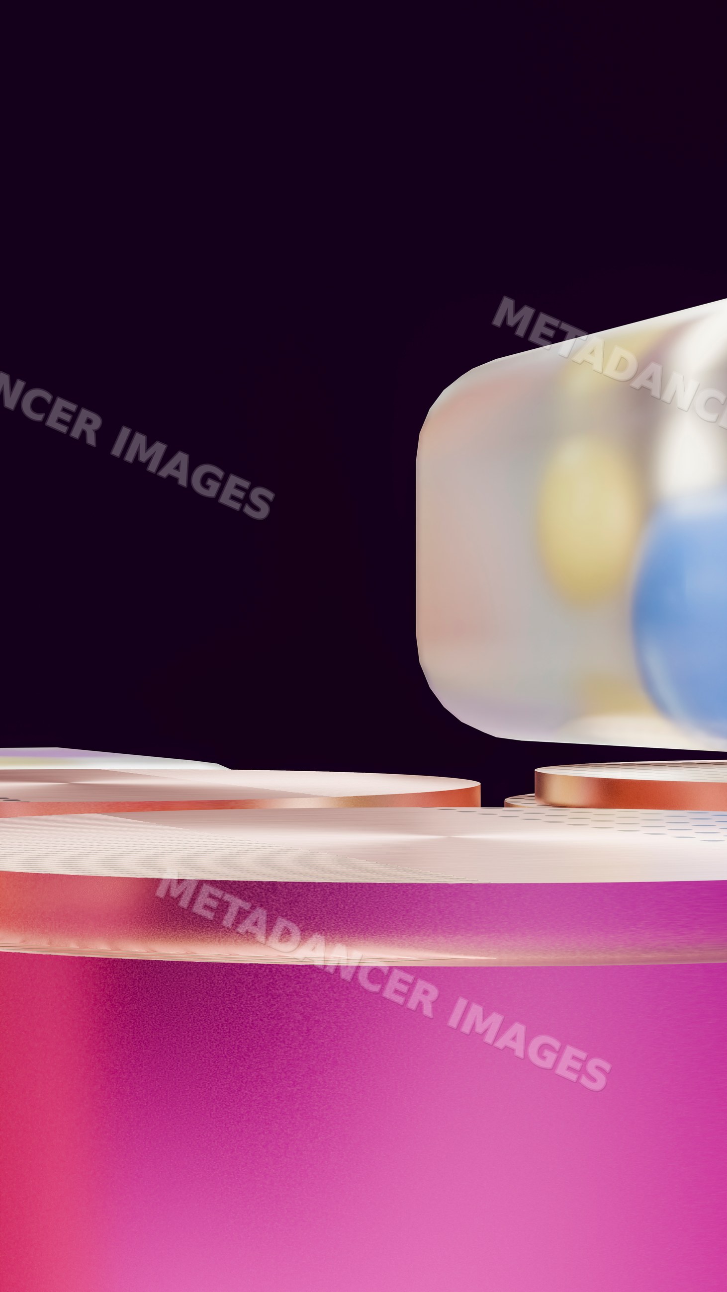 Cosmetic container set with pink jar and metallic lids illustration