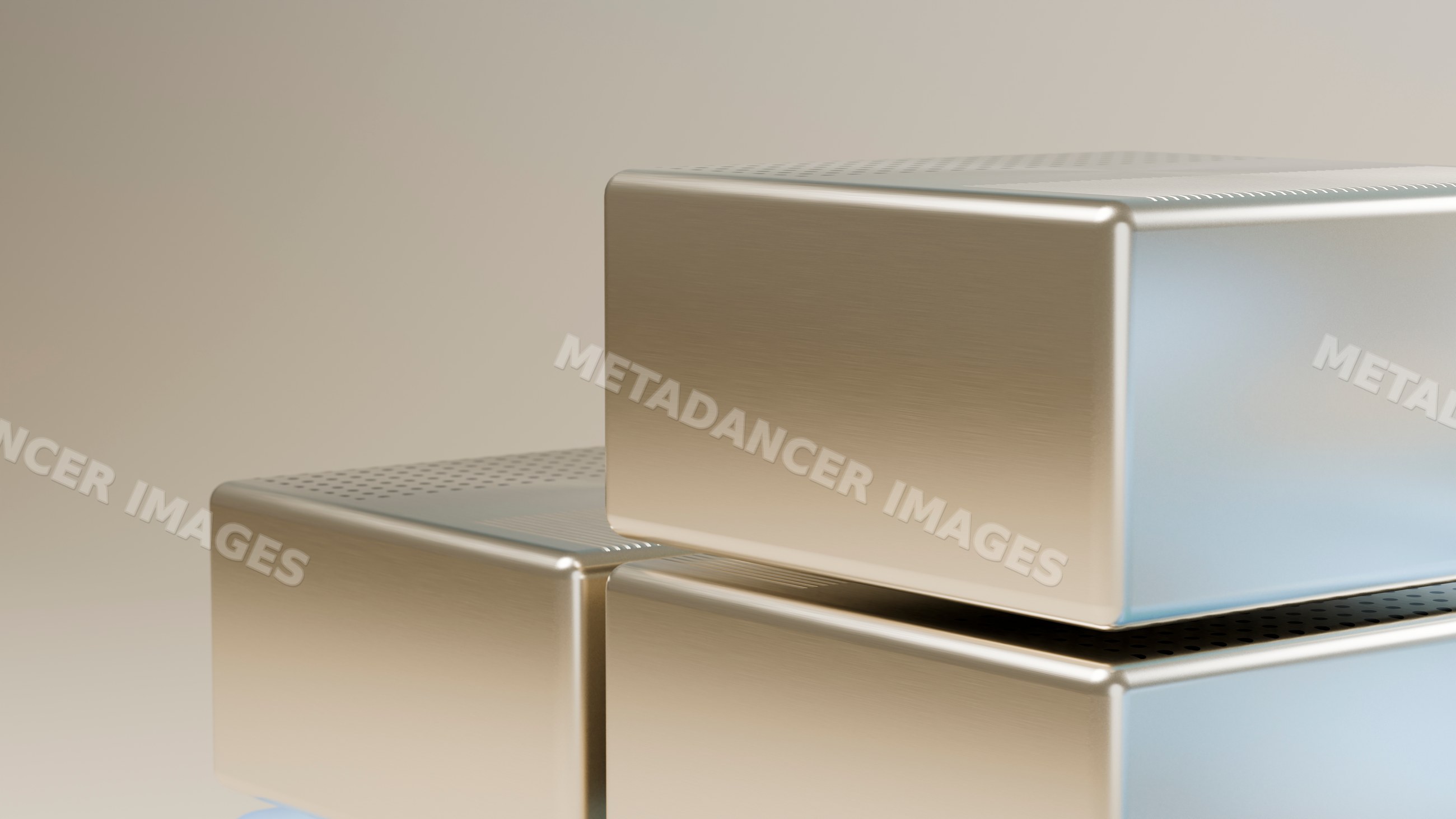 Stacked silver metal storage boxes with perforated lids