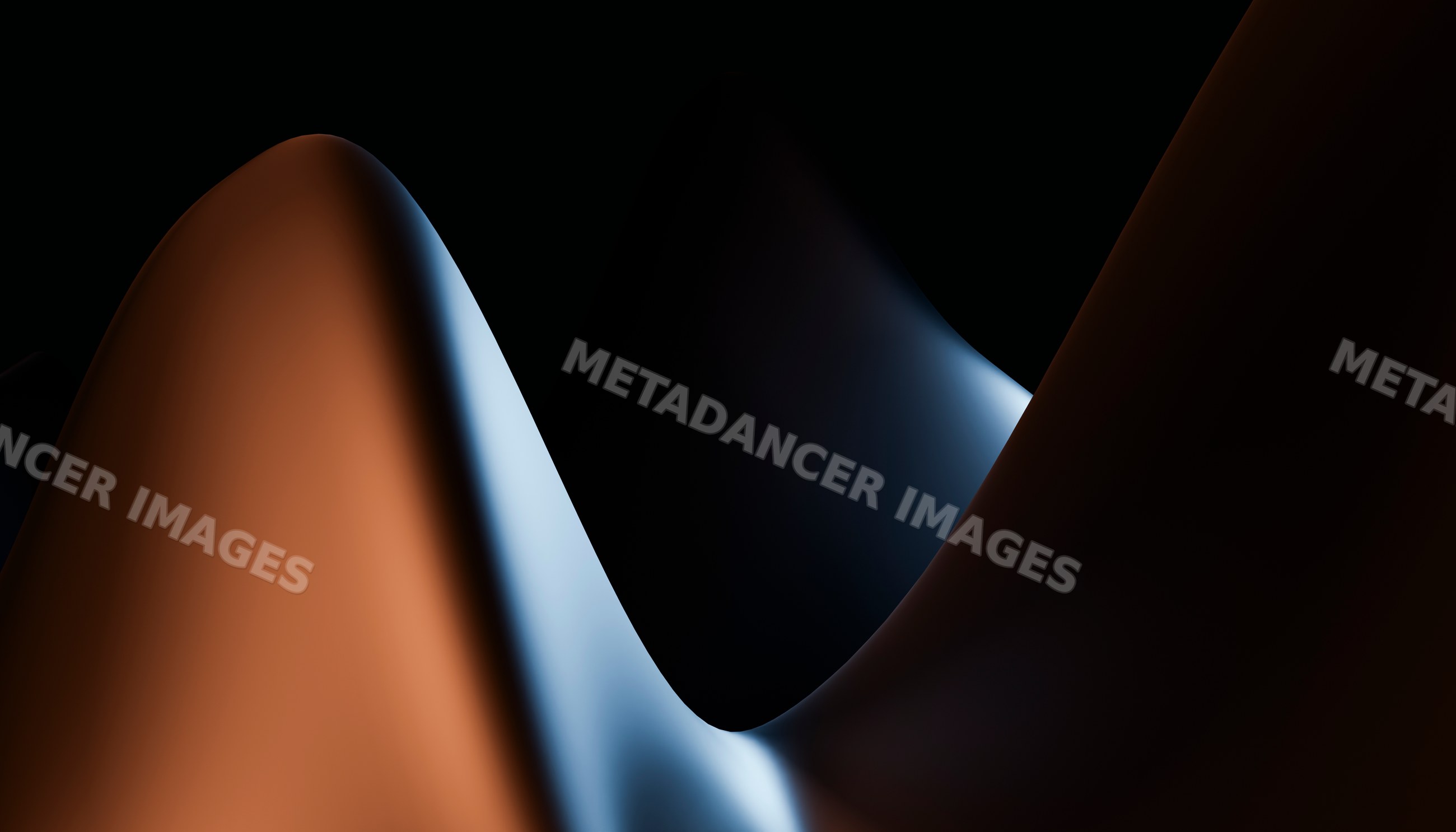Abstract curved shapes illuminated with blue and orange lighting