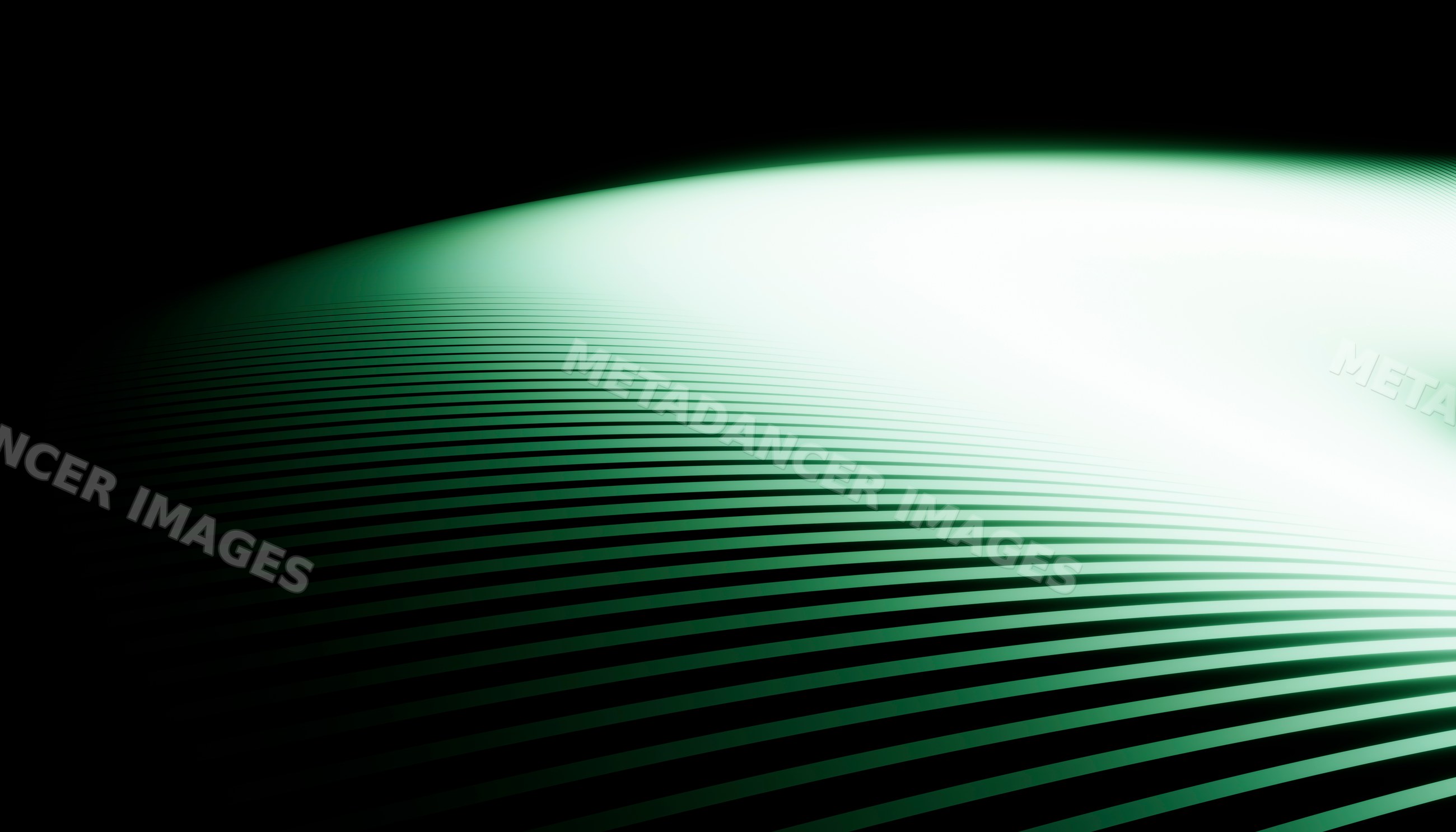 Abstract glowing green curved wave pattern on black background