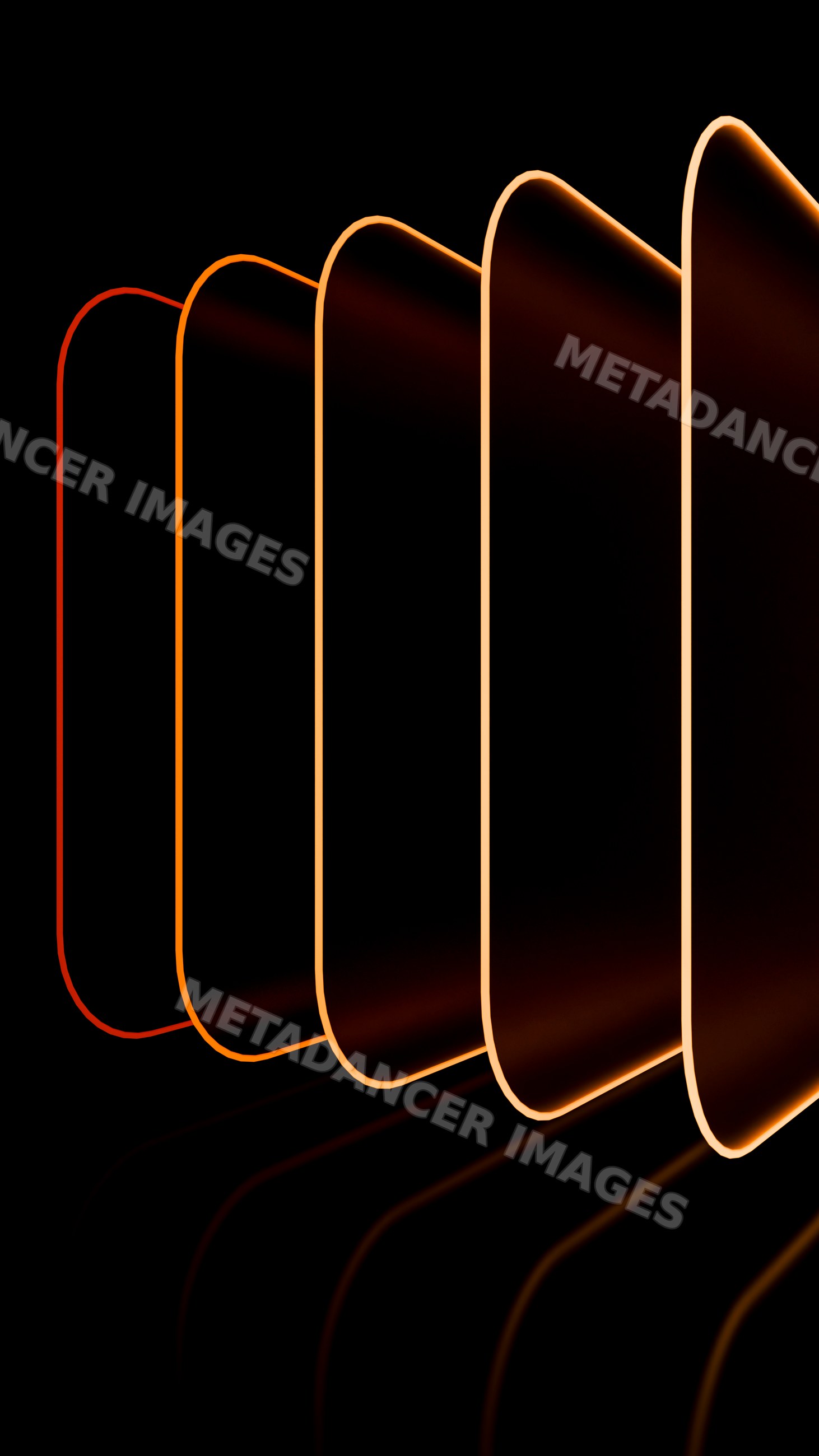 Stack of smartphones with glowing edge lighting in dark background