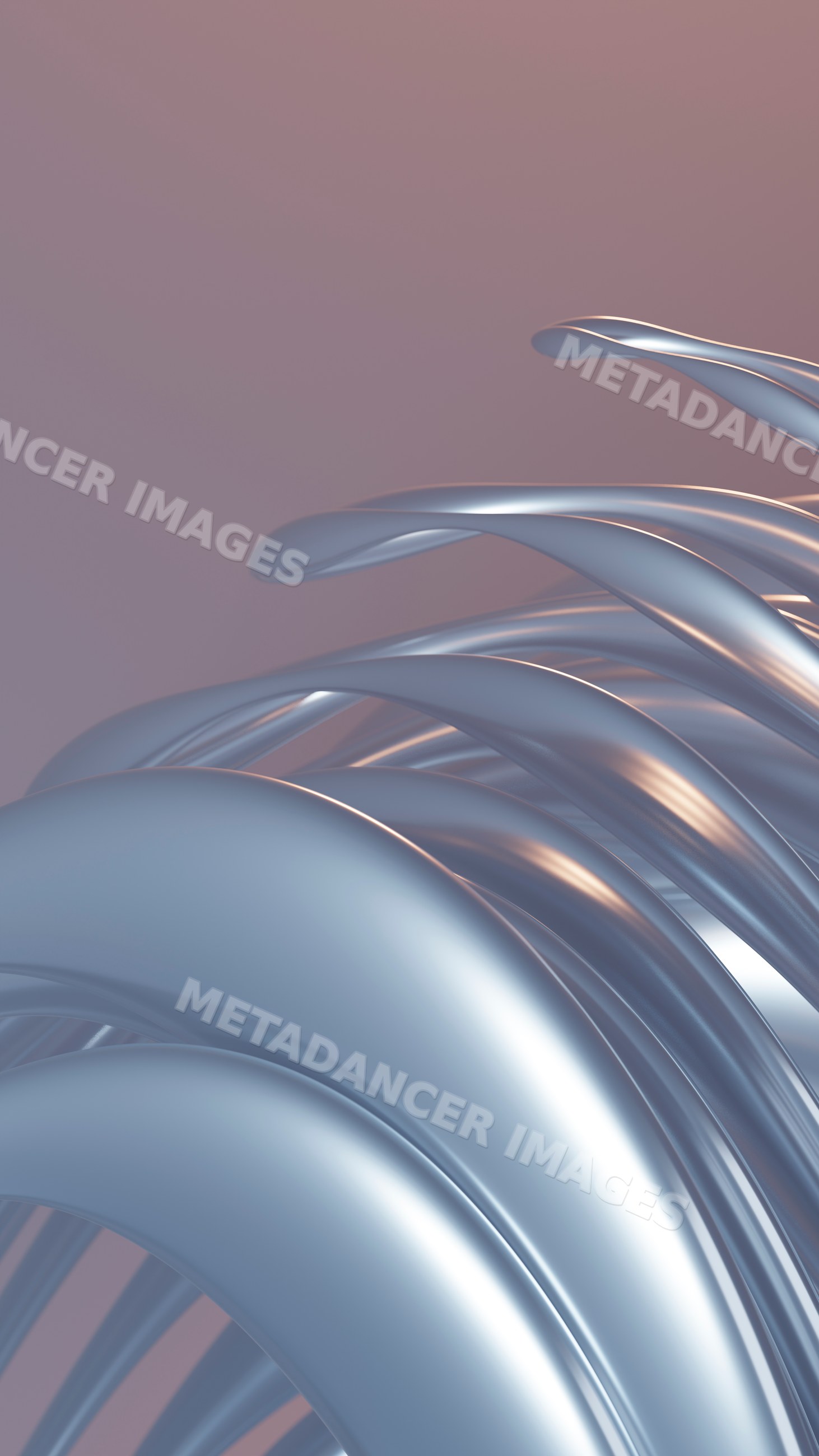 Abstract metallic blue and silver curved shapes