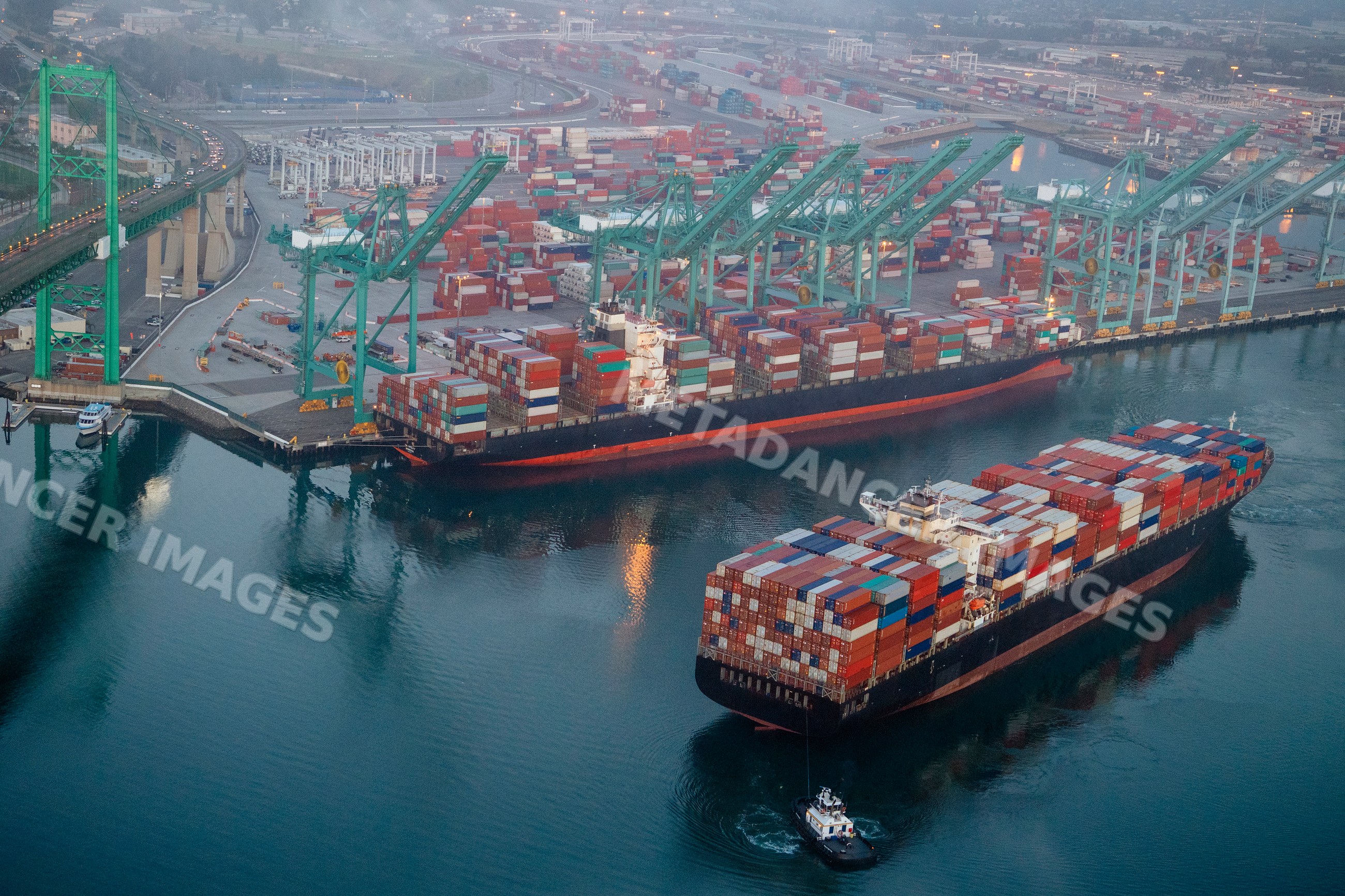 Container ships loaded with cargo containers