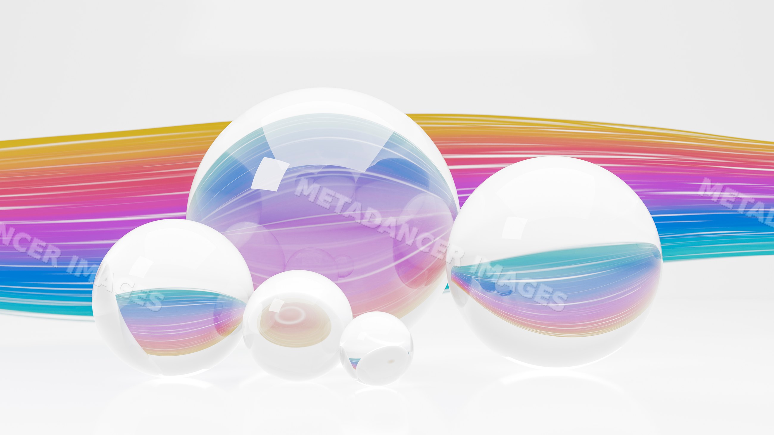 Transparent spheres reflecting colorful light streaks