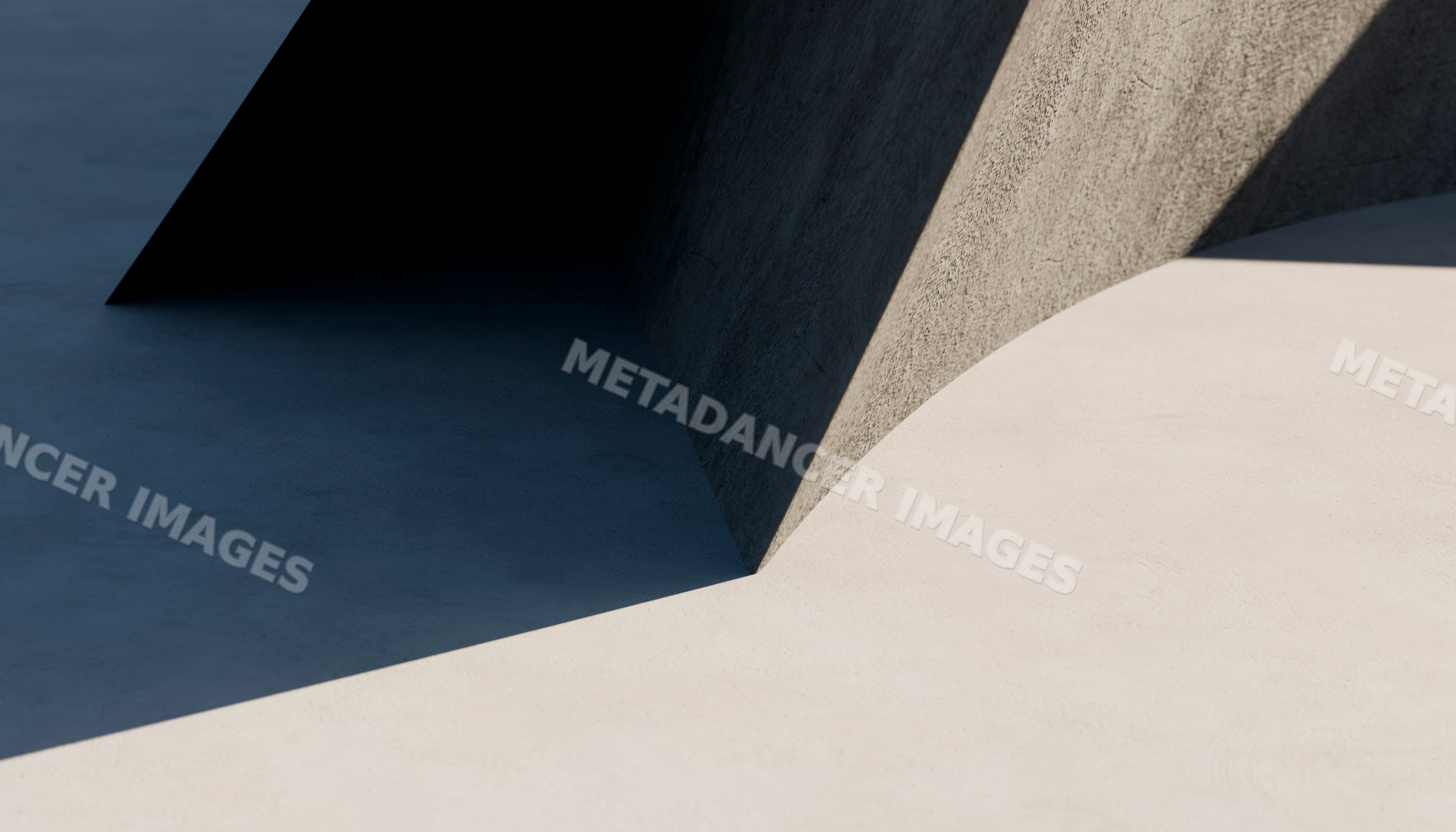 Minimalist concrete structure casting sharp shadows on outdoor surface