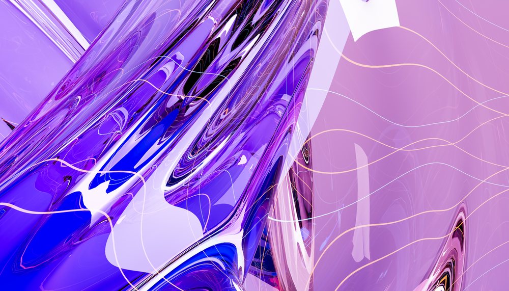 Abstract digital illustration of purple glossy waves with flowing