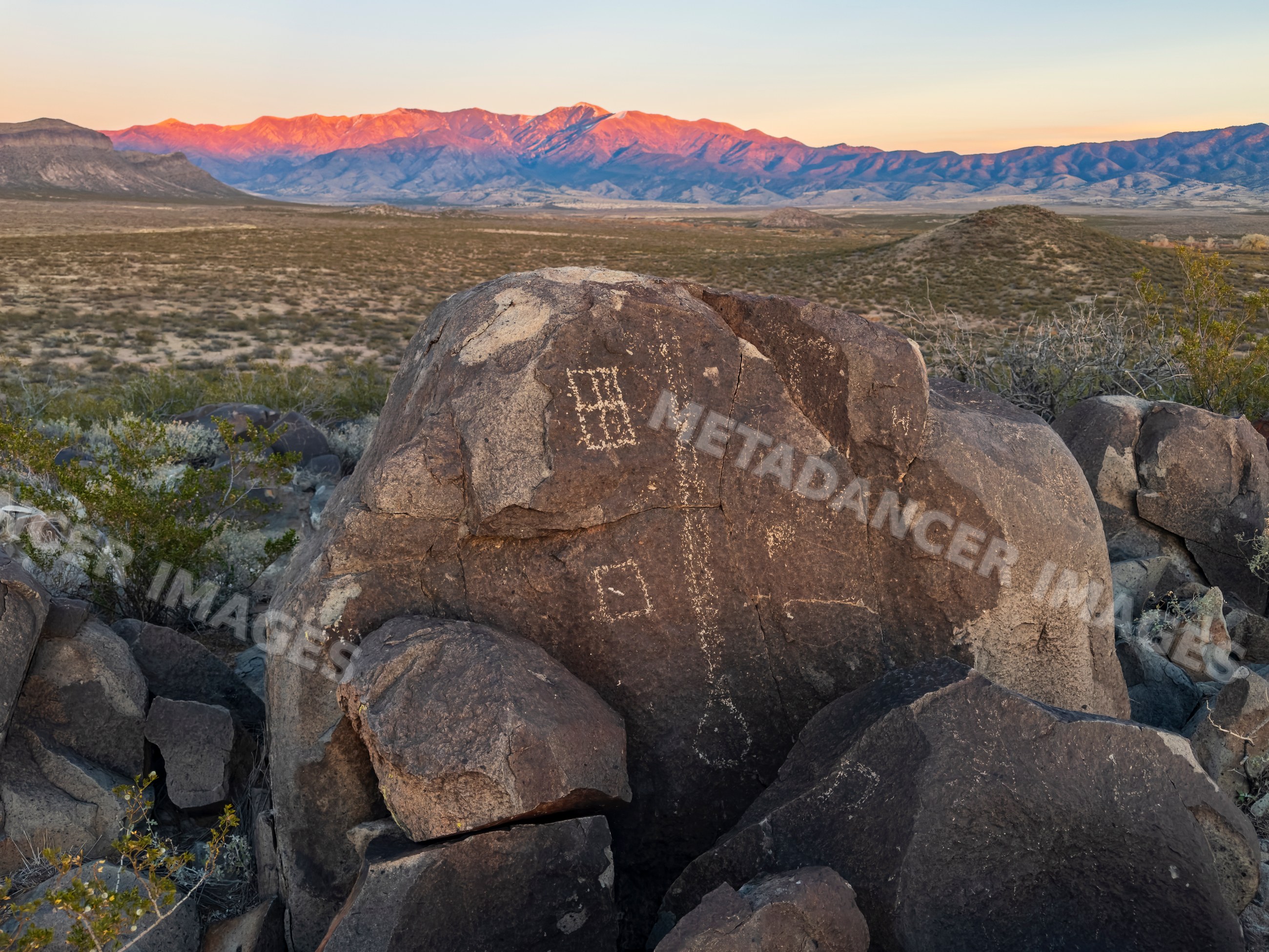 Sunset at three rivers petroglyph site in New Mexico desert