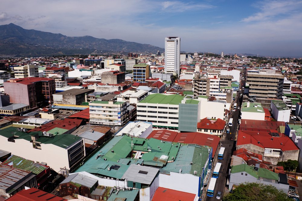 Cityscape of san jose, costa rica with urban buildings and mountains