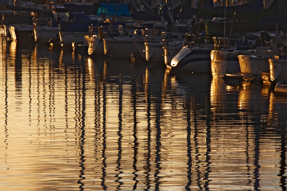 Boats moored at marina california