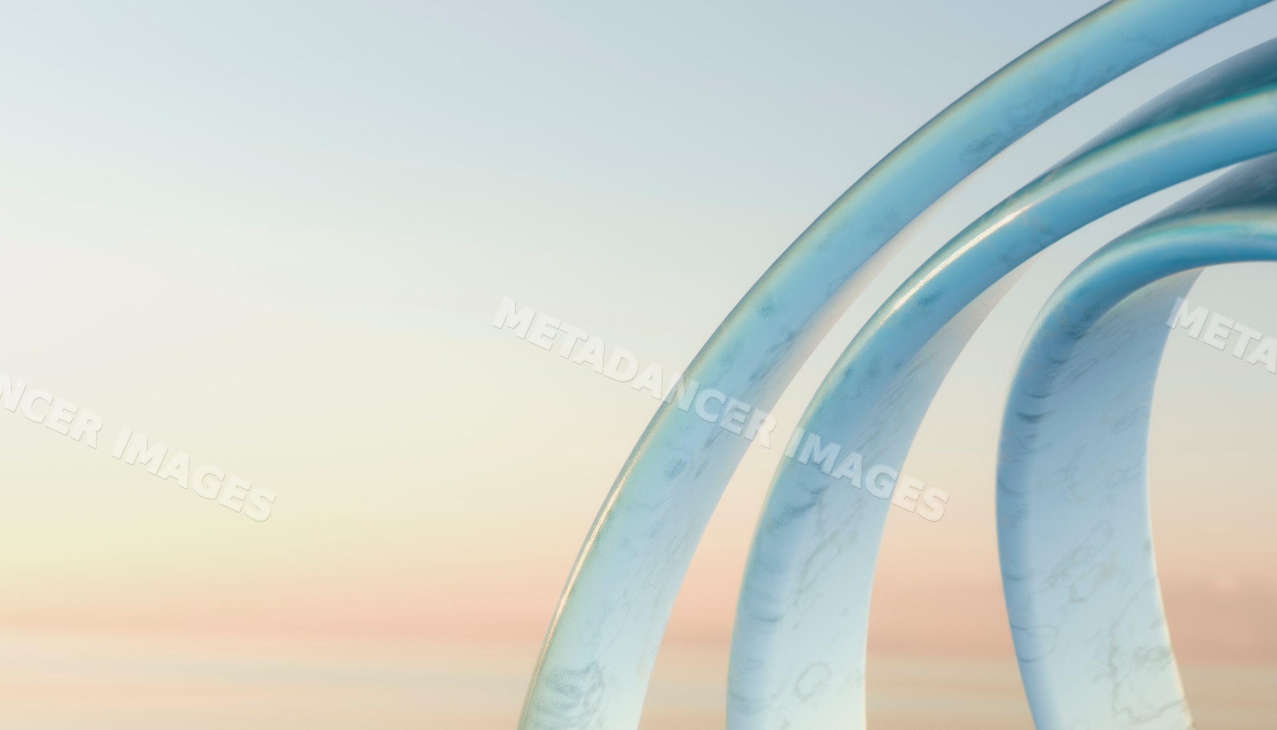 Digital rendering of large curved blue marble-textured arches