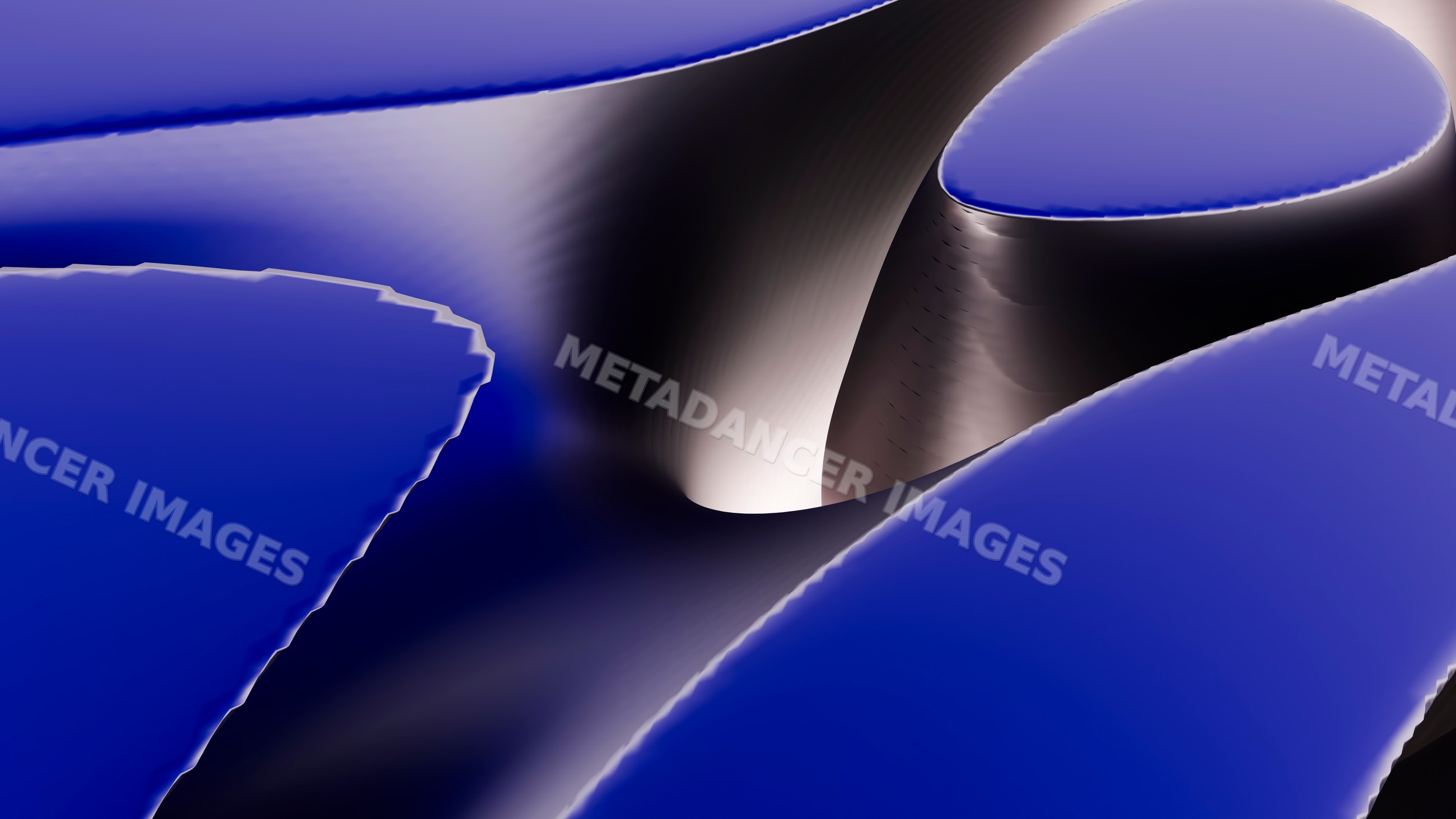 Abstract artwork with smooth blue curves and glossy surfaces