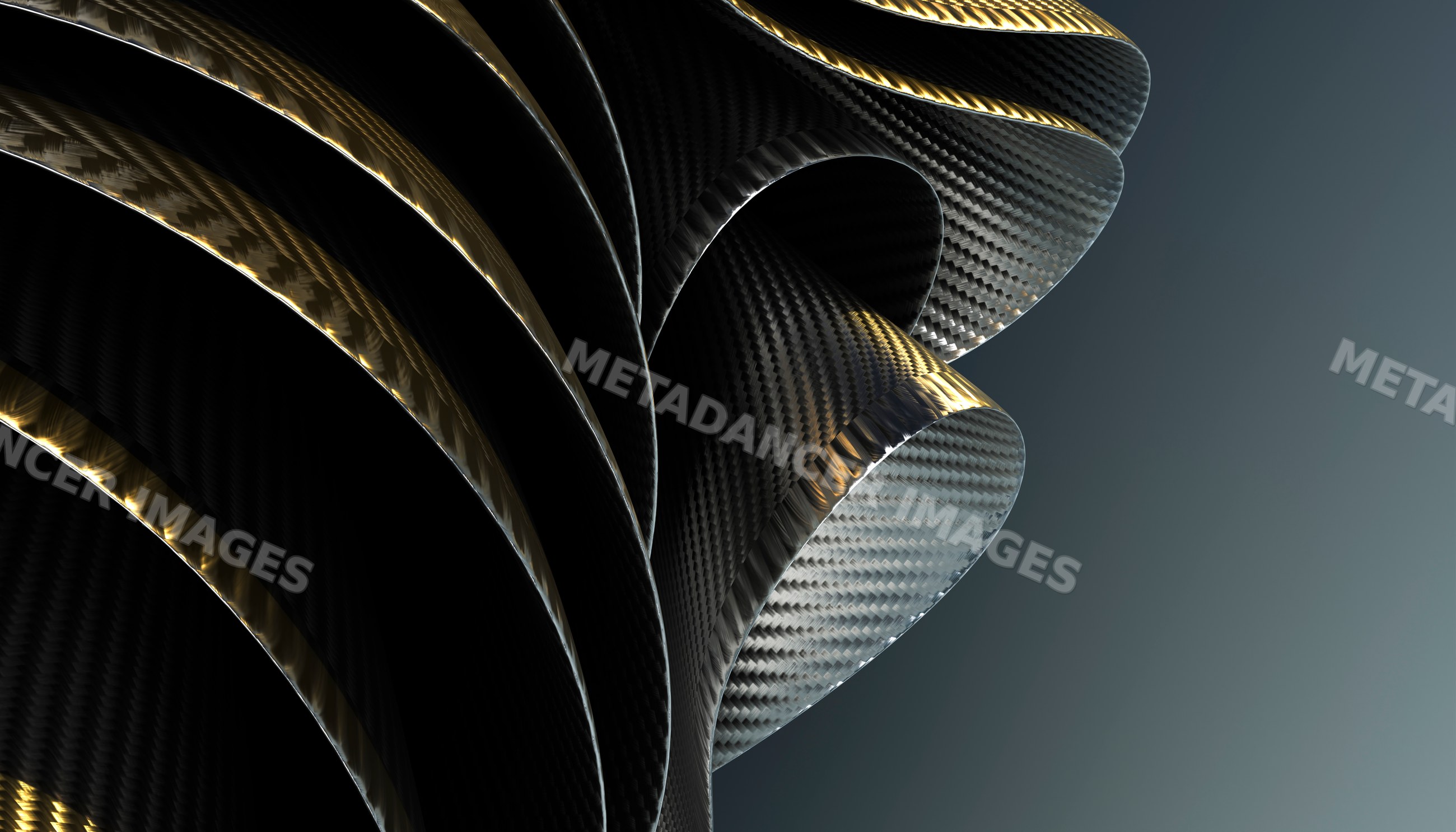 Curved carbon fiber tubes with glossy Black and gold highlights