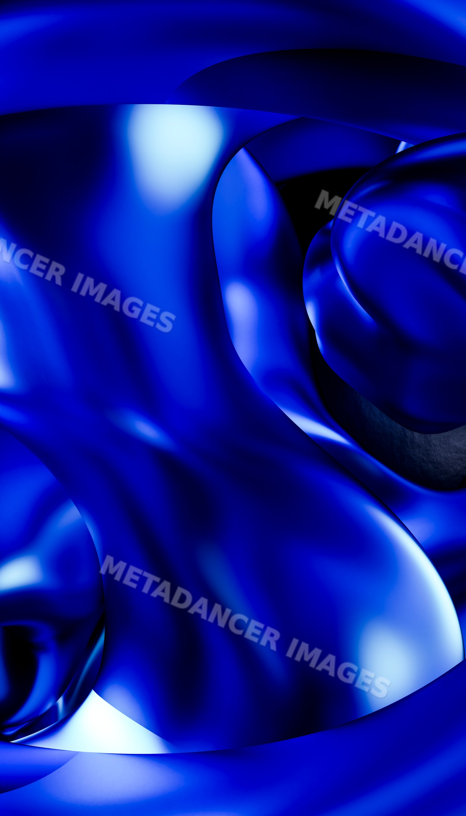Smooth shiny blue abstract sculpture with fluid curved forms