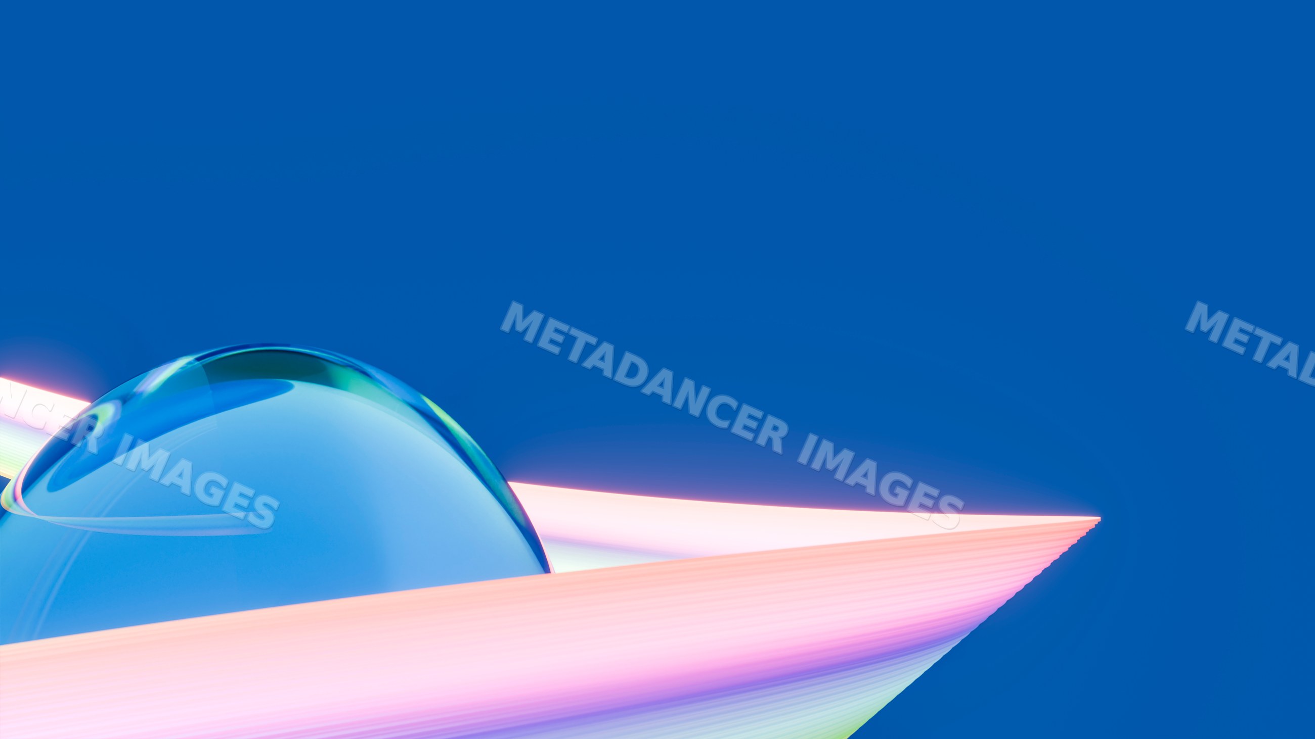 Glass sphere with vibrant ribbons on blue background digital