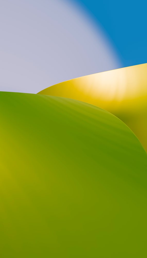 Colored curved green and yellow surfaces with blue background