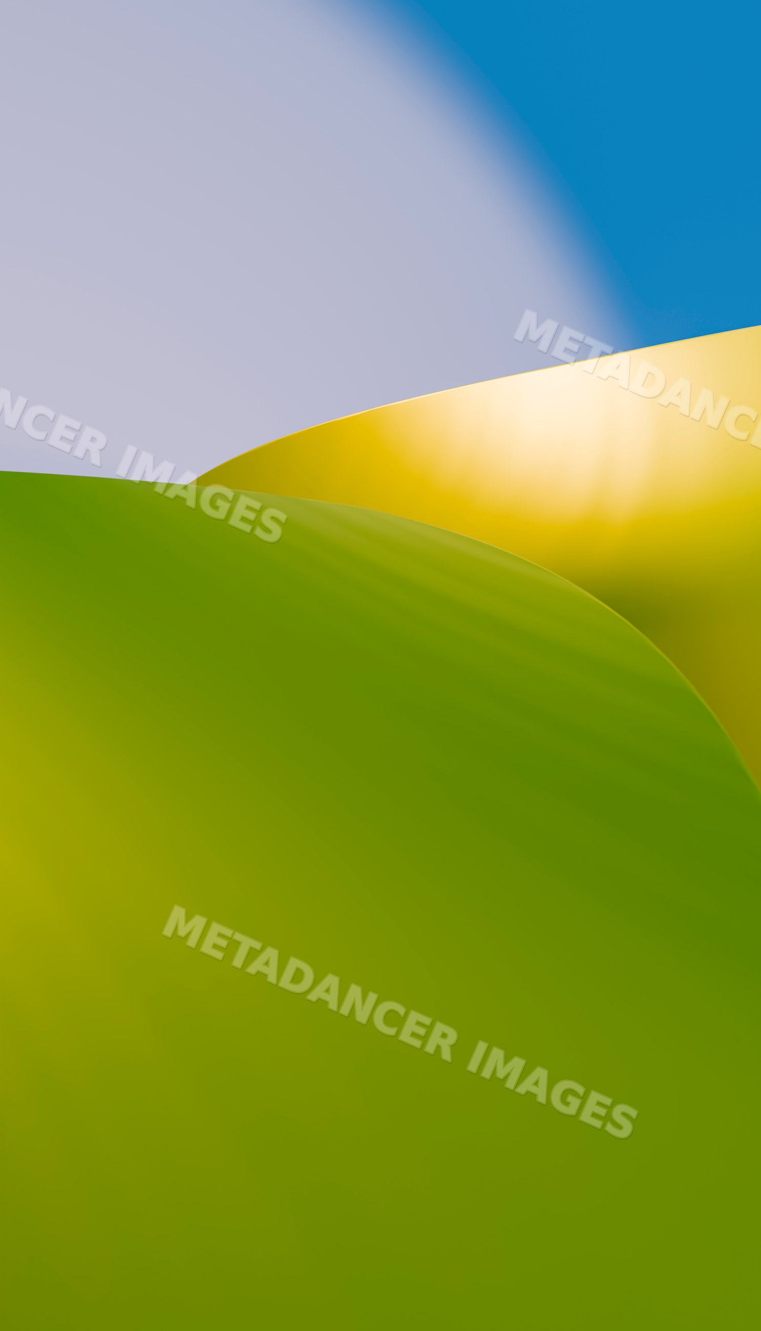 Colored curved green and yellow surfaces with blue background