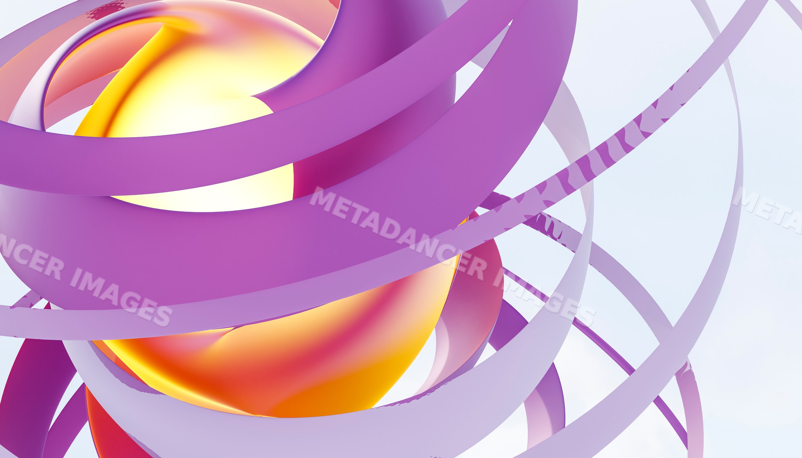 Yellow orb wrapped by twisting purple ribbons