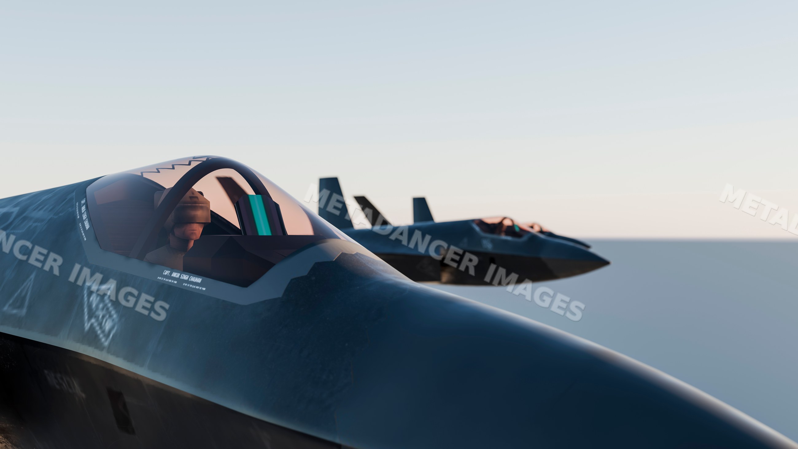 Fighter jets flying with pilots visible