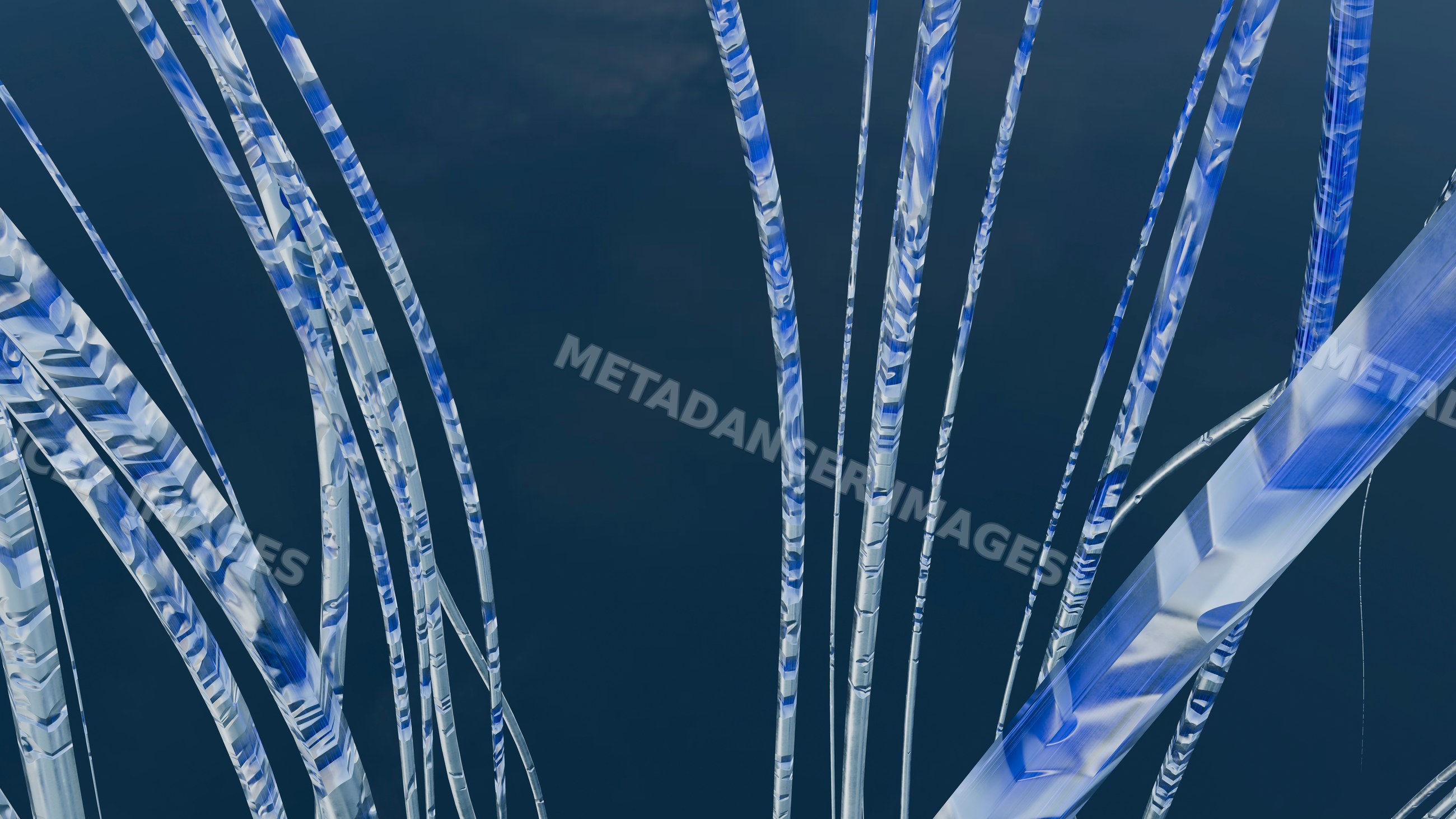 Blue and white translucent twisting tubes