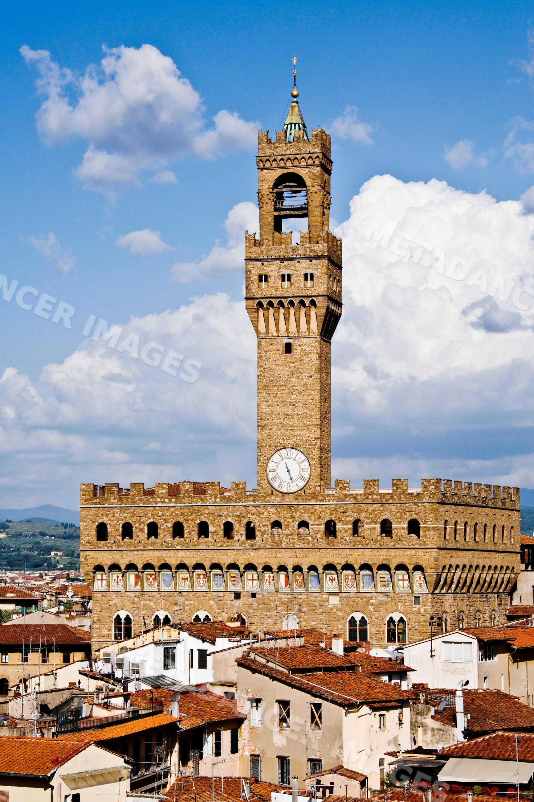 Palazzo vecchio clock tower, italy with rooftop view