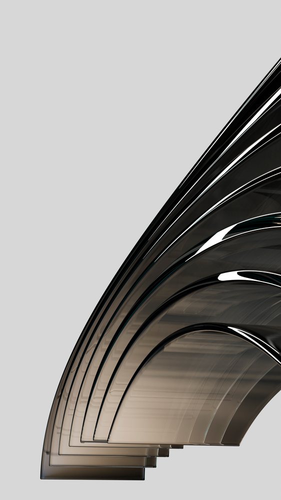 Abstract black curved shapes in digital 3d art