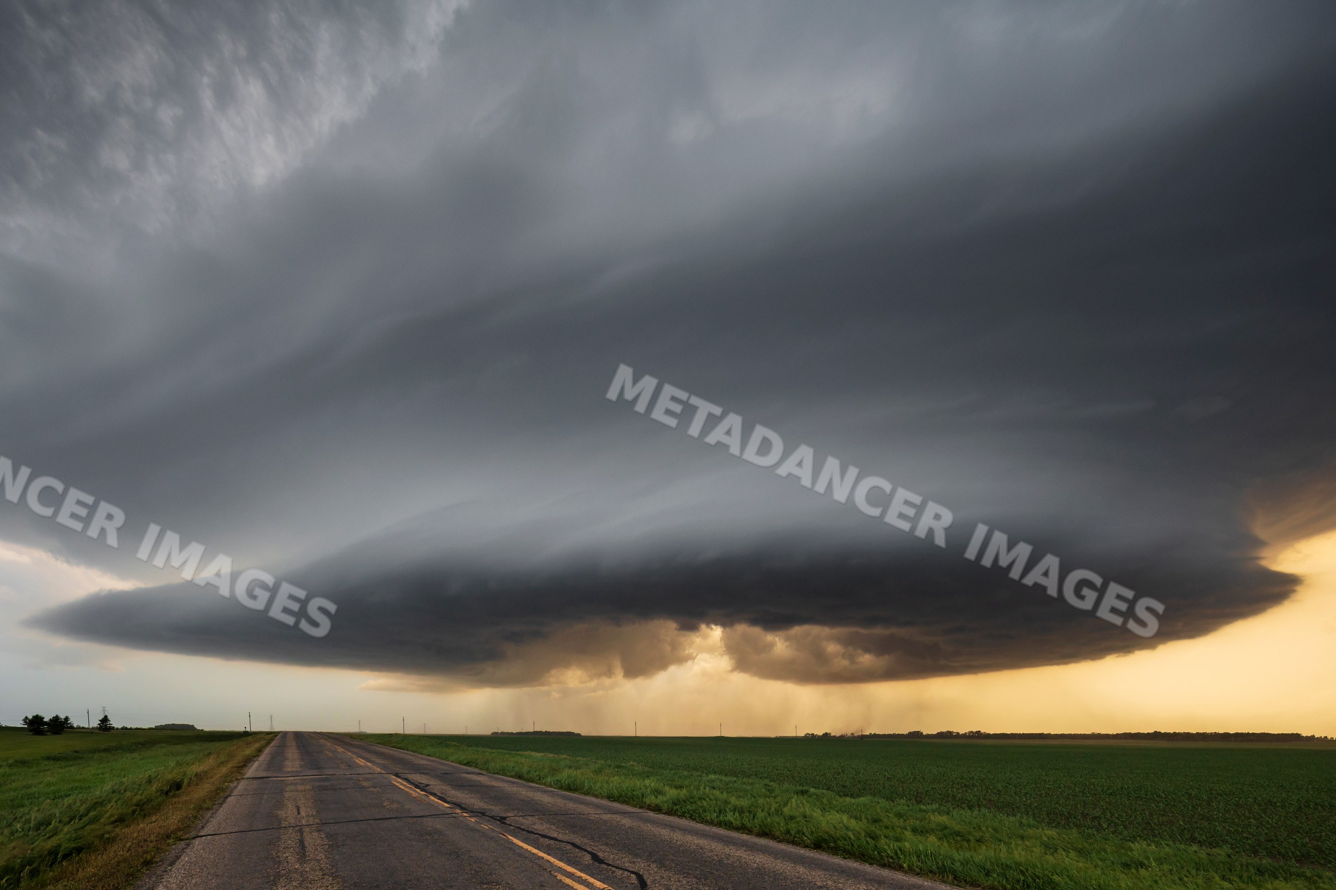 Supercell base with RFD Cut over rural landscape