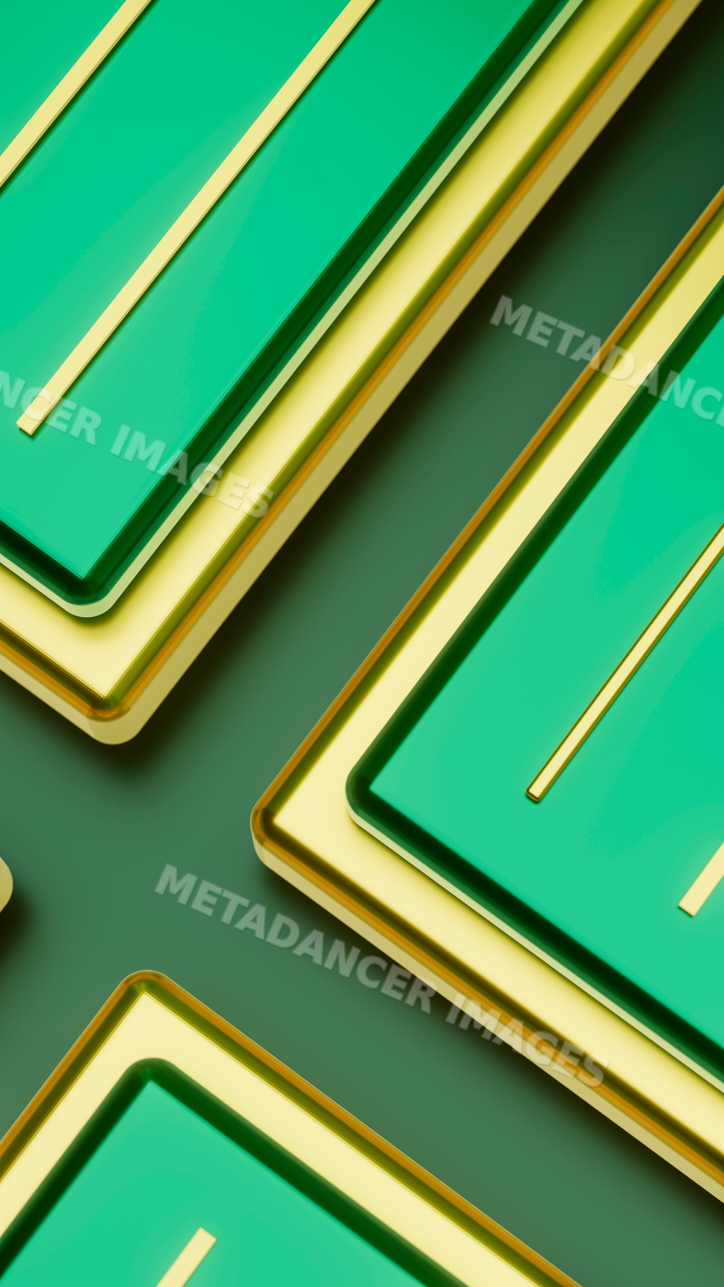 Abstract digital artwork featuring green and gold overlapping