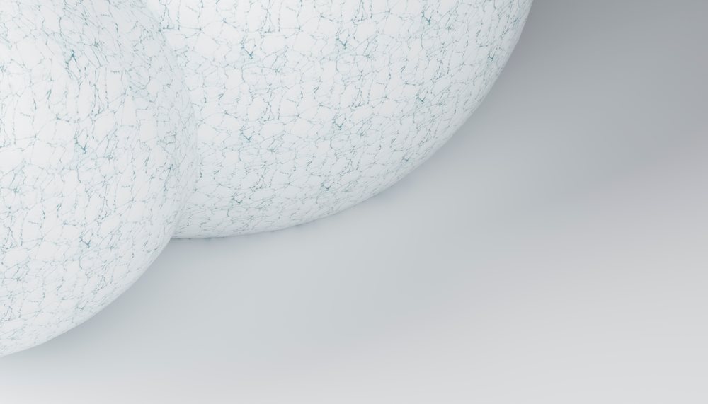 Close-up digital illustration of white marble spheres with smooth