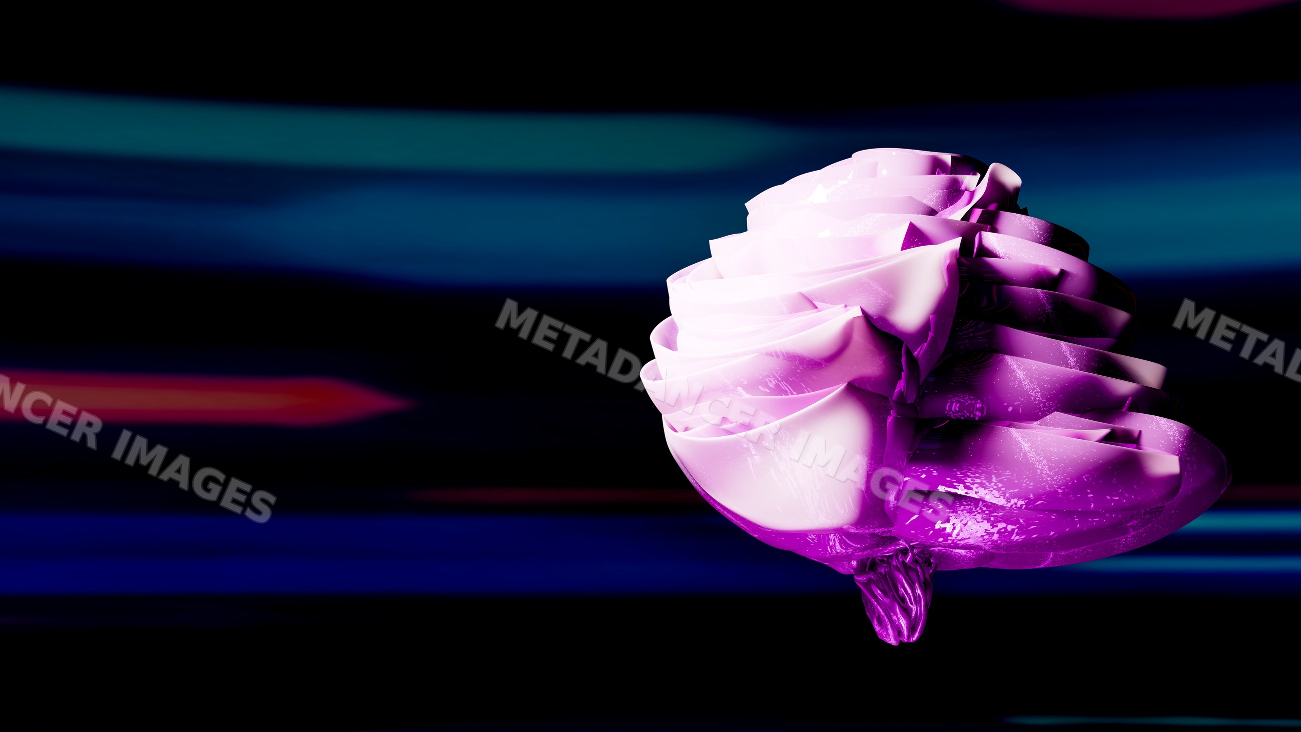 Abstract purple rose sculpture with glossy petals in digital art