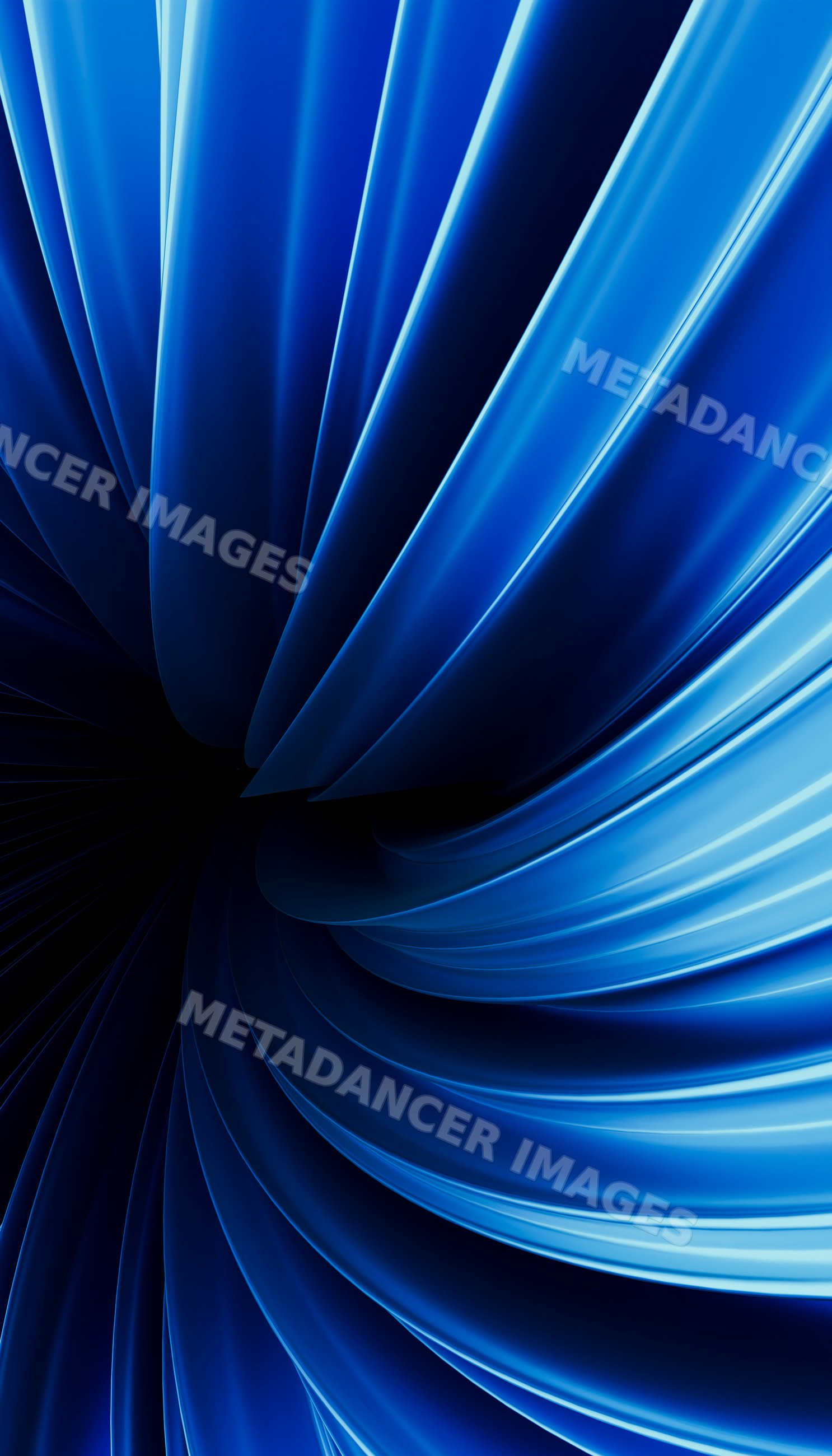Blue abstract curved spiral shapes with smooth flowing lines