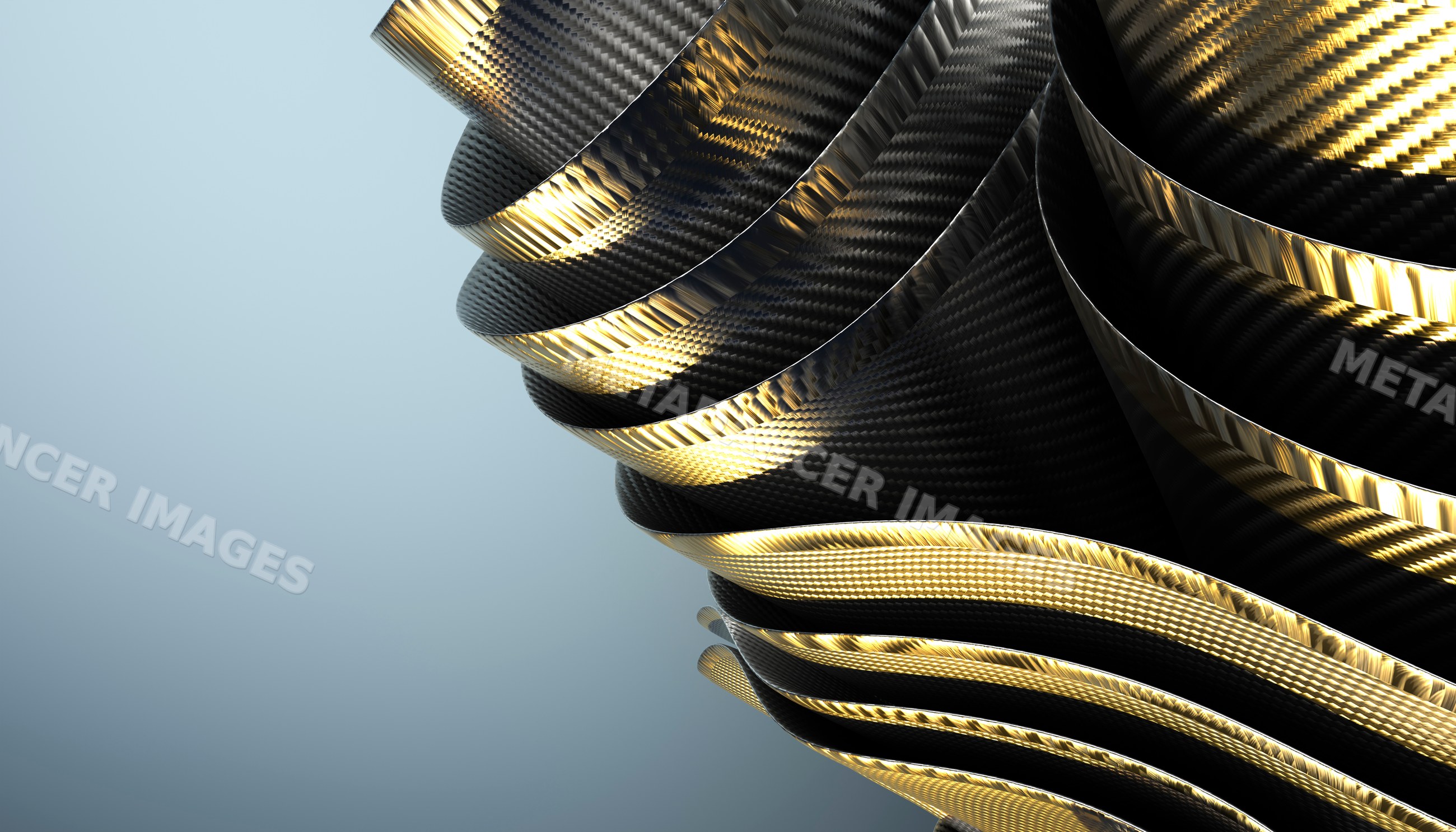 Twisted fiber material with glowing gold edges and smooth curves