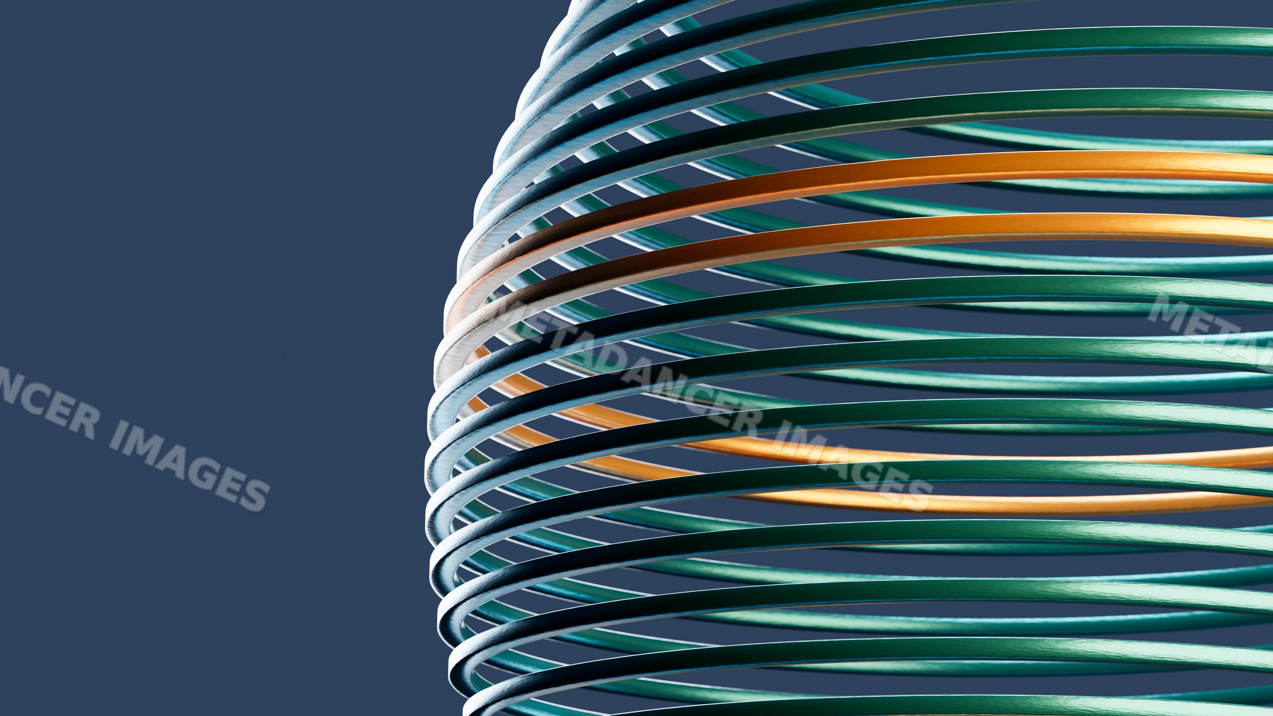 Colorful spiral sculpture of interlocking metal rings