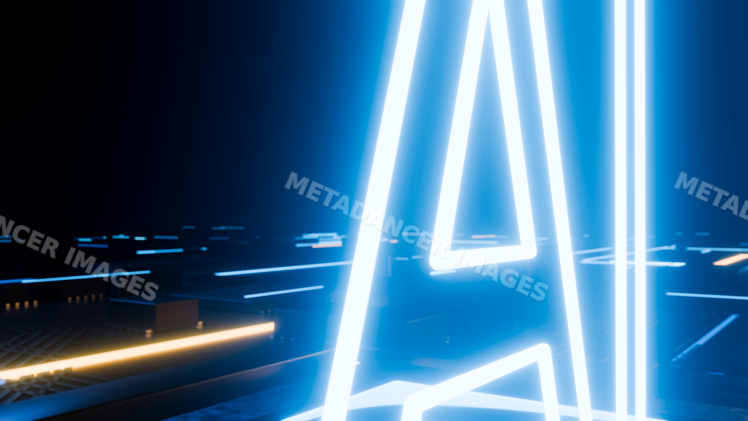 Glowing ai neon letters on futuristic electronic circuit board