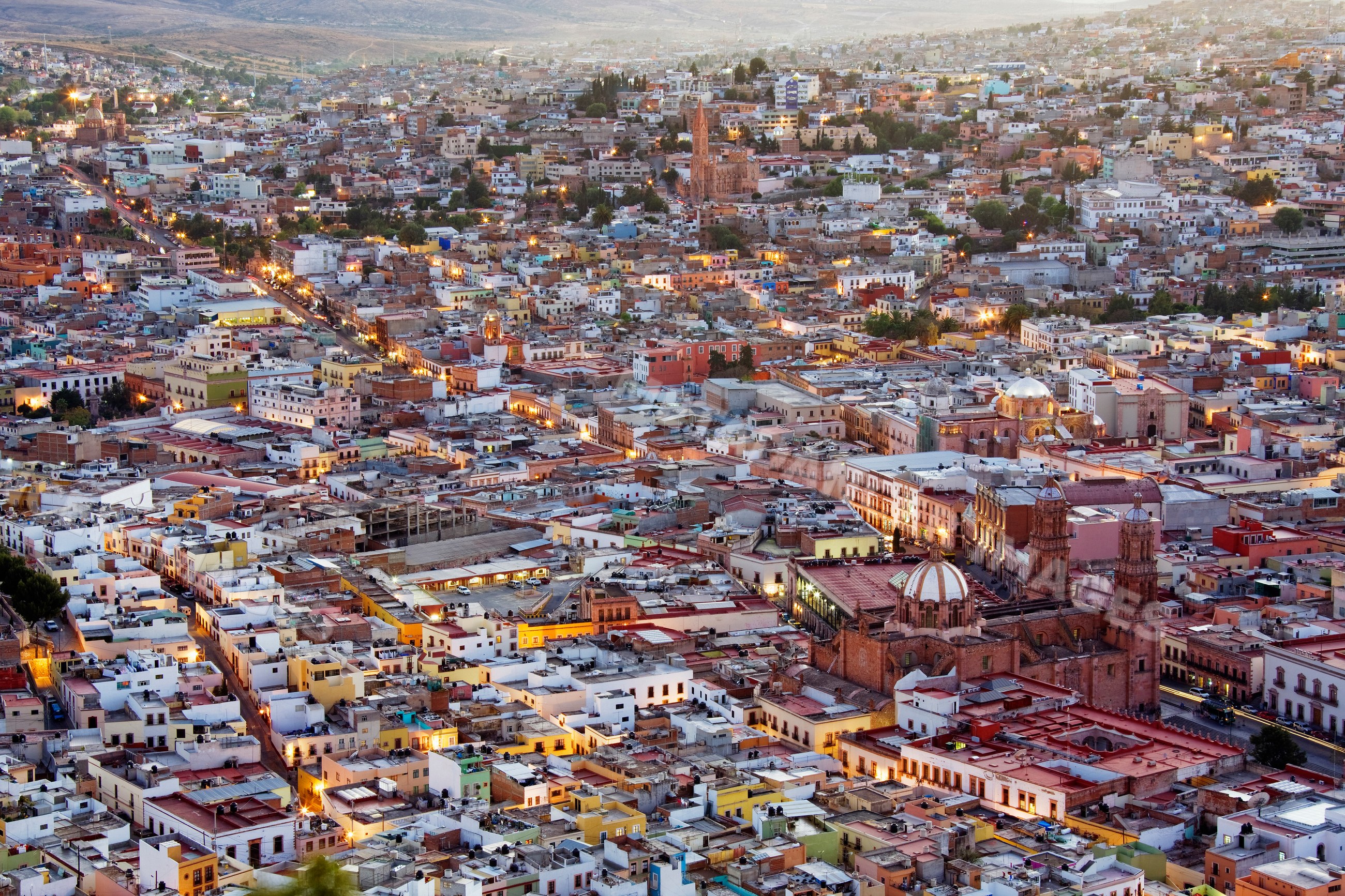 Zacatecas cityscape with evening lights and historic architecture