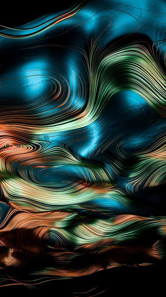 Abstract colorful digital art with flowing curved lines and waves