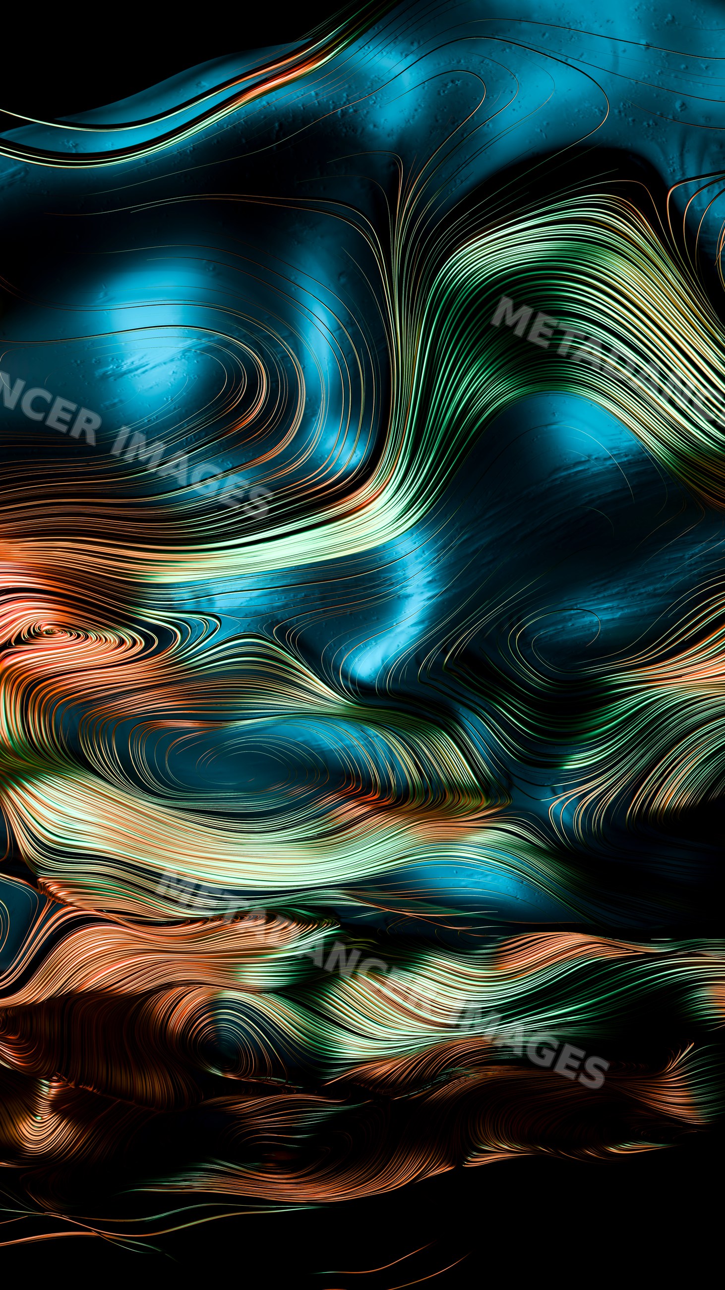Abstract colorful digital art with flowing curved lines and waves