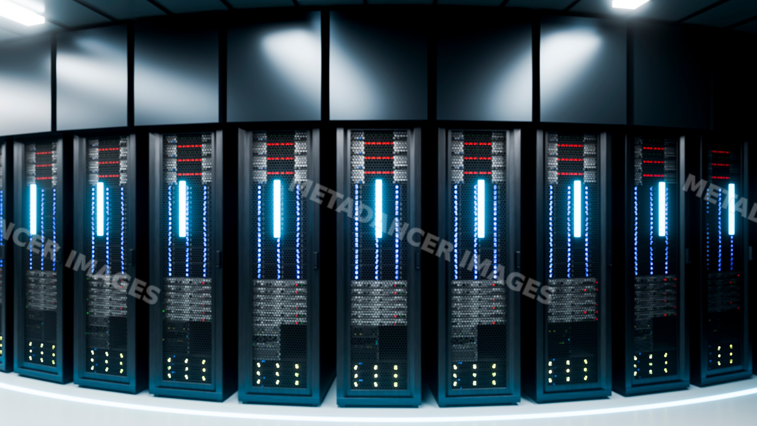 Row of server racks in modern data center room