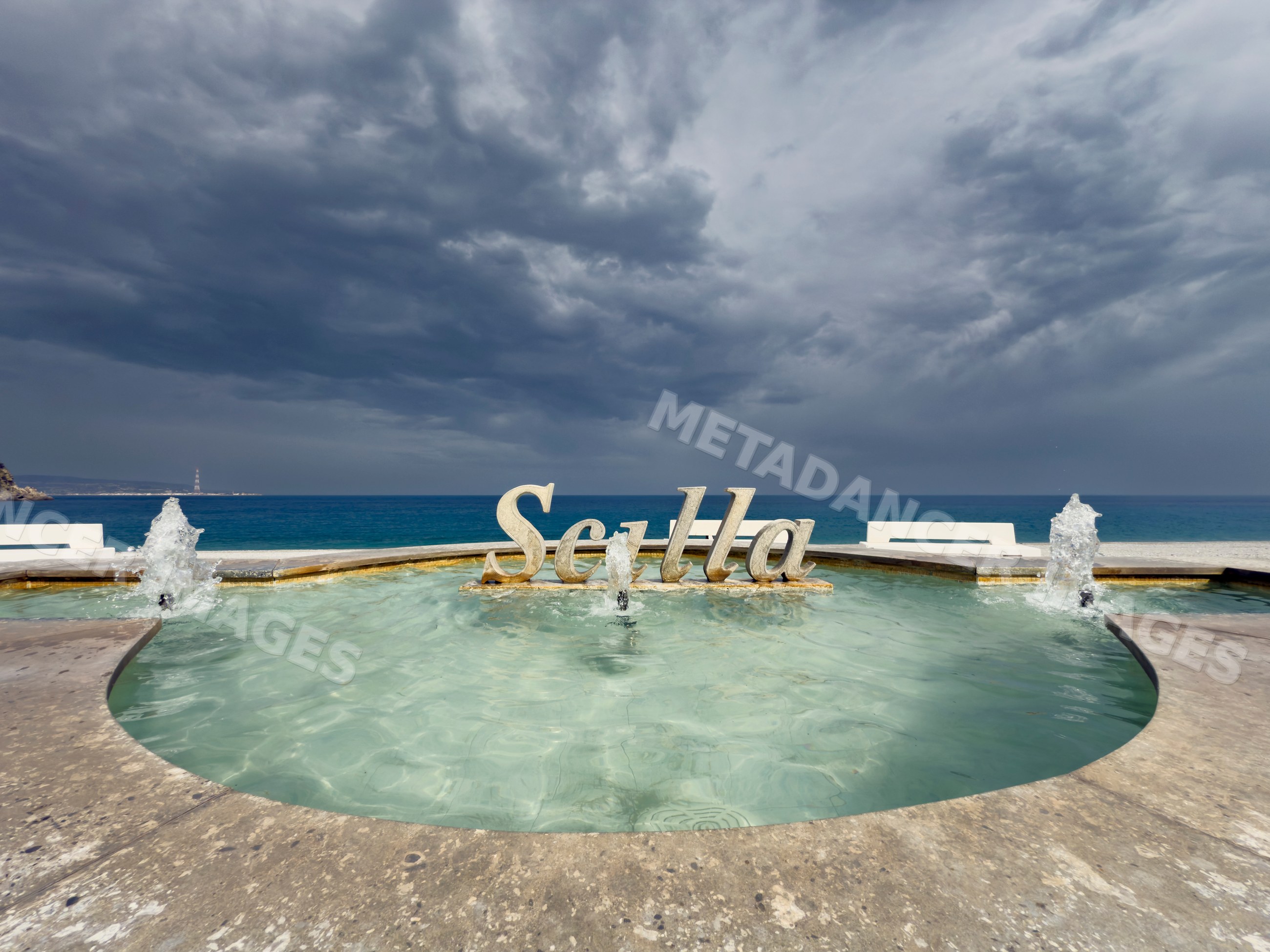 Fountain with Scilla sign by the sea in calabria Italy