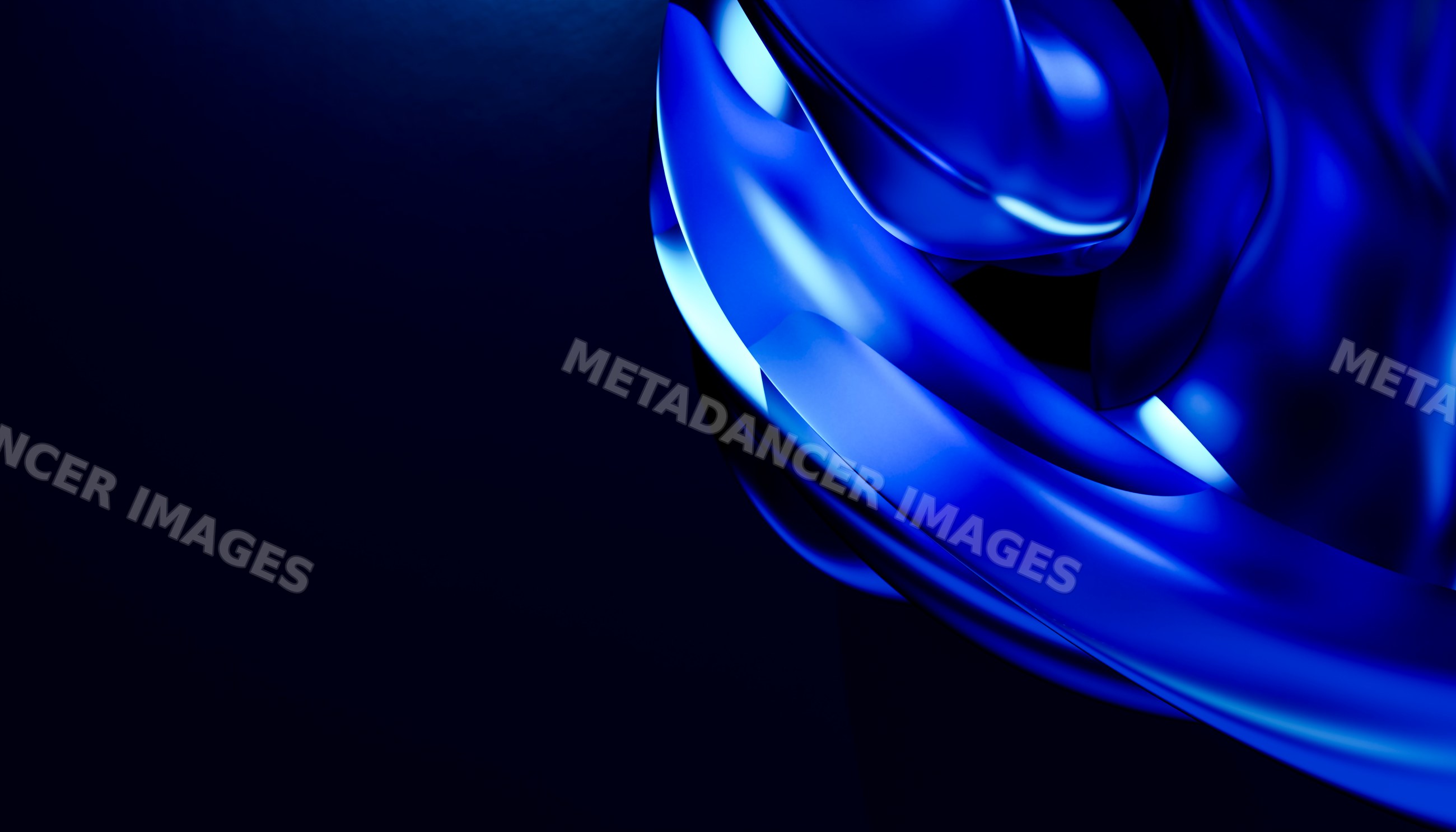 Blue abstract smooth curved shape with shiny metallic appearance