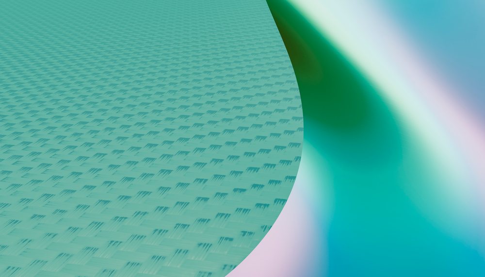 Closeup of woven fabric surface with curved texture and turquoise