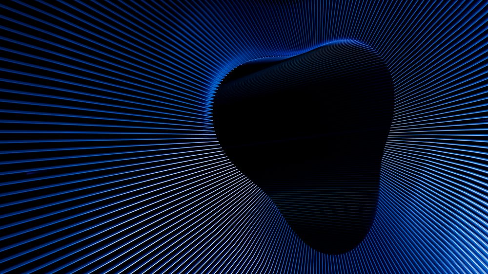 Abstract blue glowing curved lines form dynamic wave shape