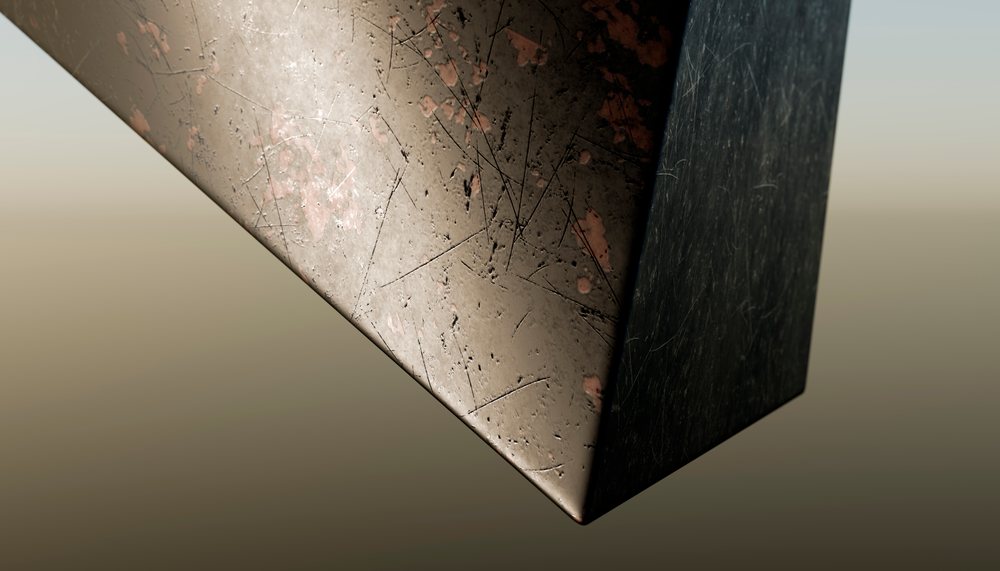 Close-up of scratched and rusted metal surface with visible textures