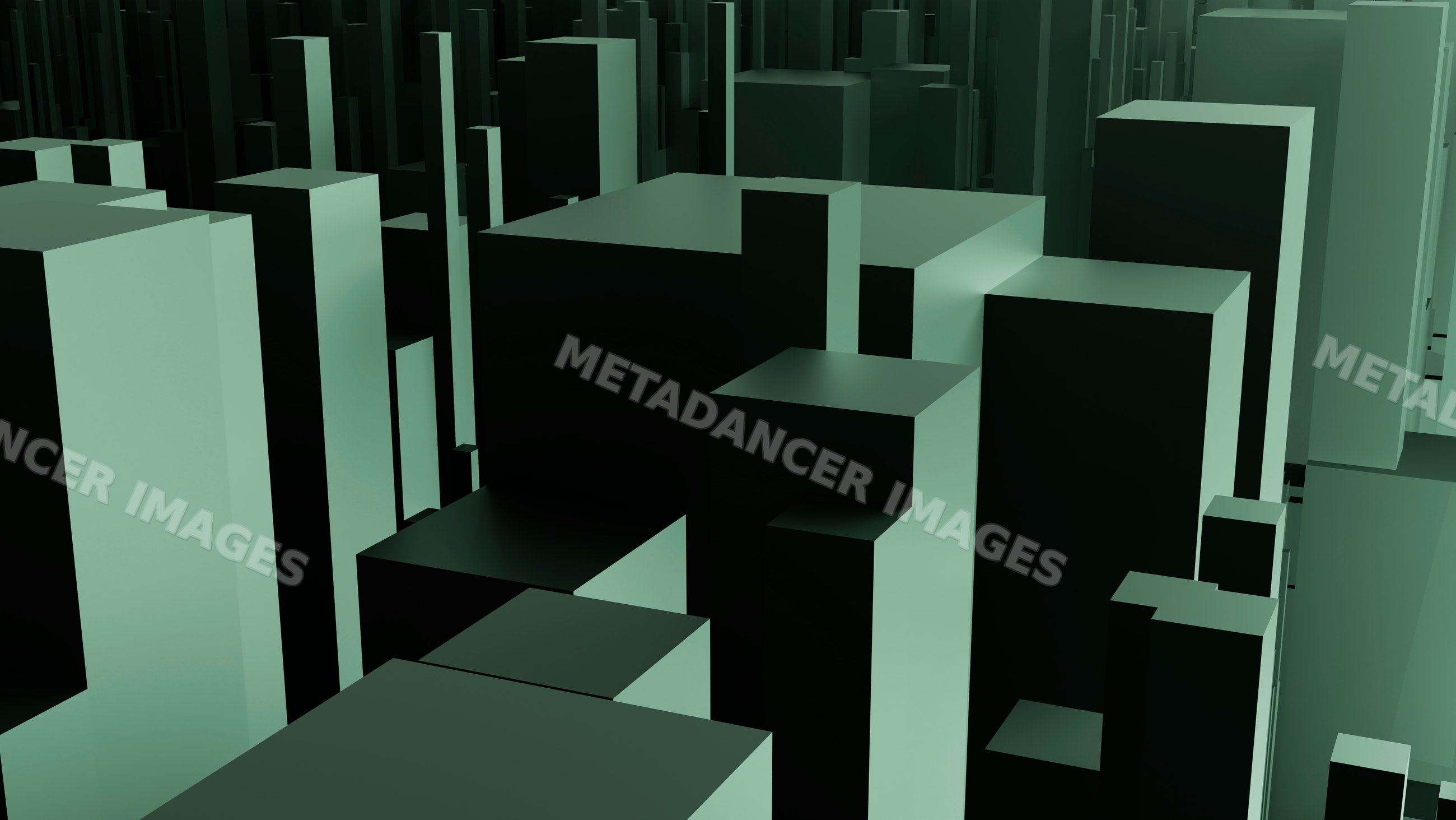 Abstract 3d green blocks forming modern cityscape digital illustration