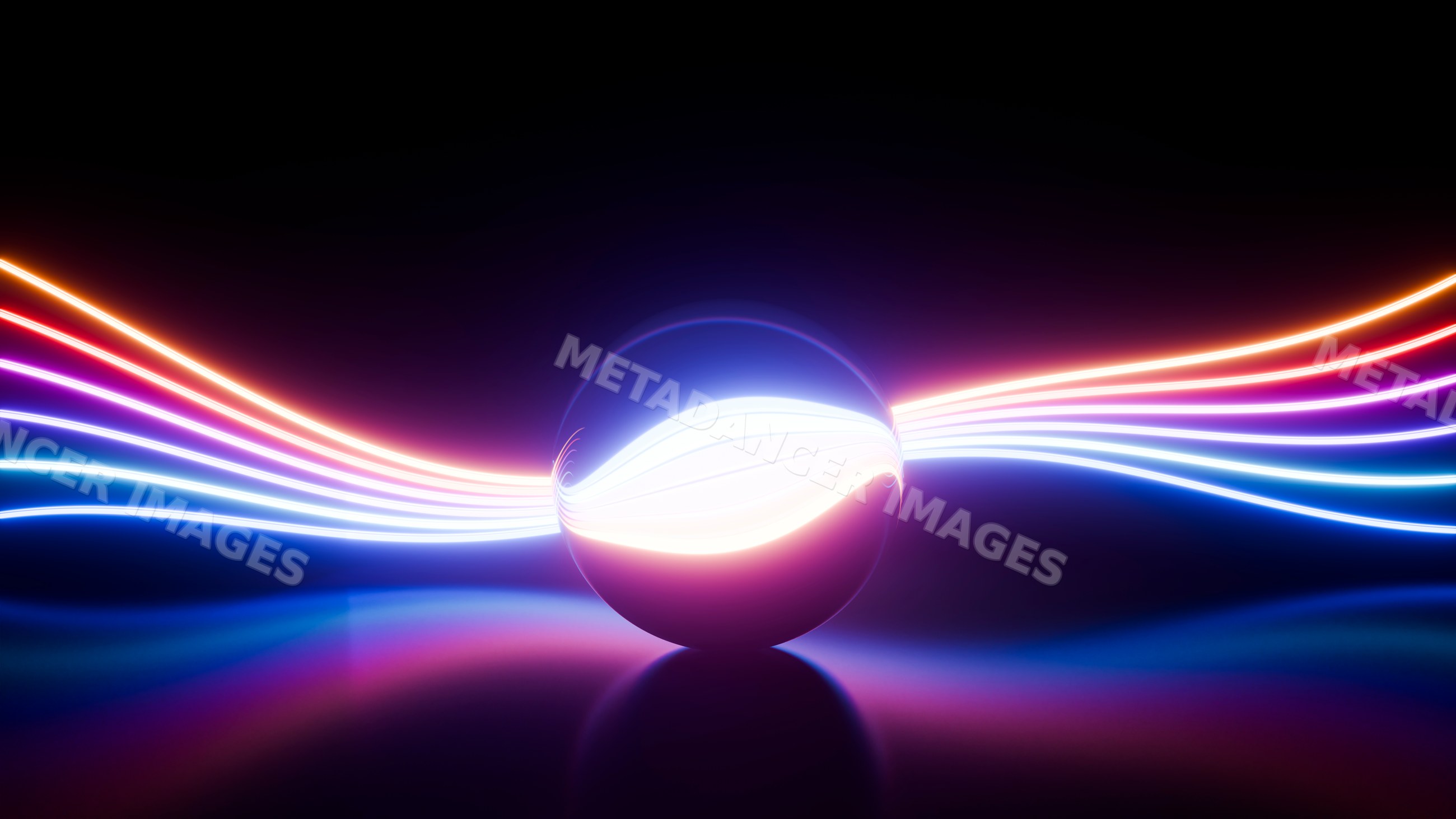 Glowing sphere with colorful light trails