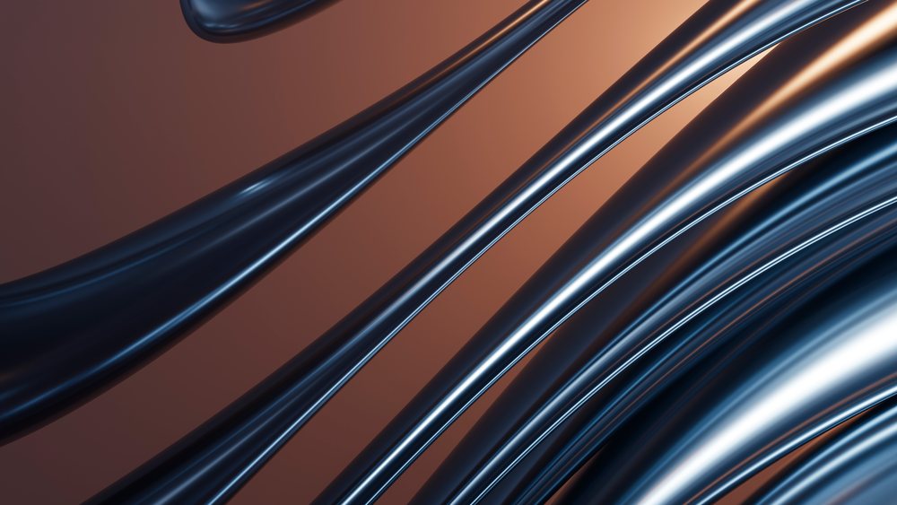Abstract flowing metallic ribbons in digital 3d illustration