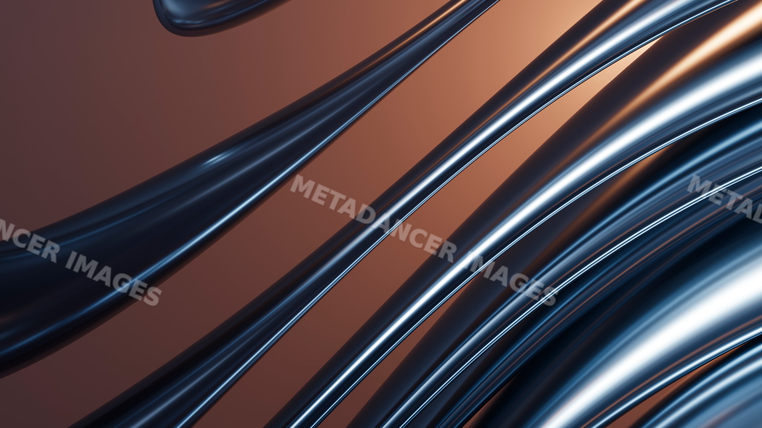 Abstract flowing metallic ribbons in digital 3d illustration