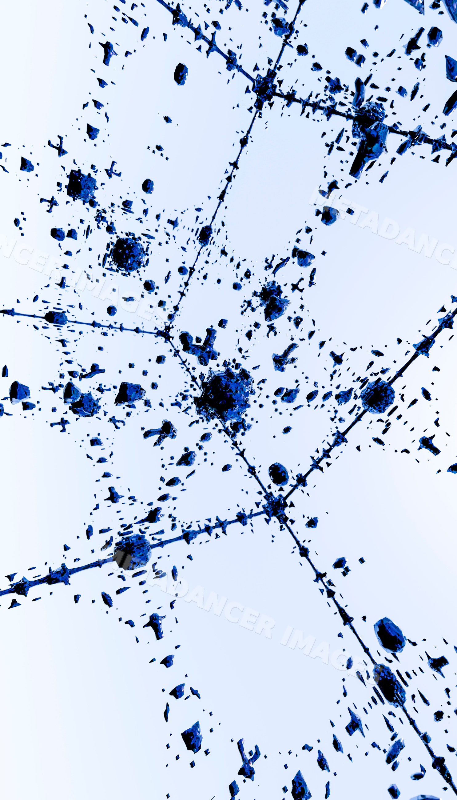Abstract blue 3d network structure with floating digital nodes