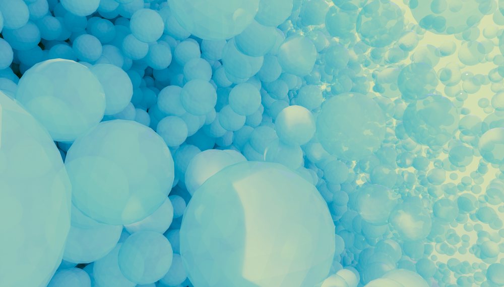 A cluster of blue translucent spheres floating