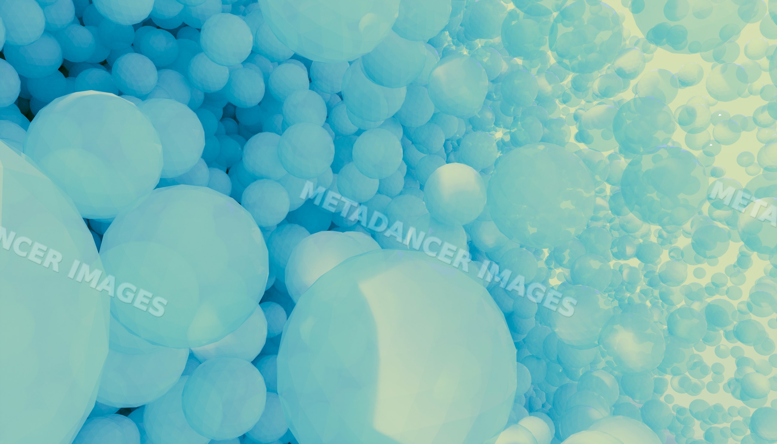 A cluster of blue translucent spheres floating
